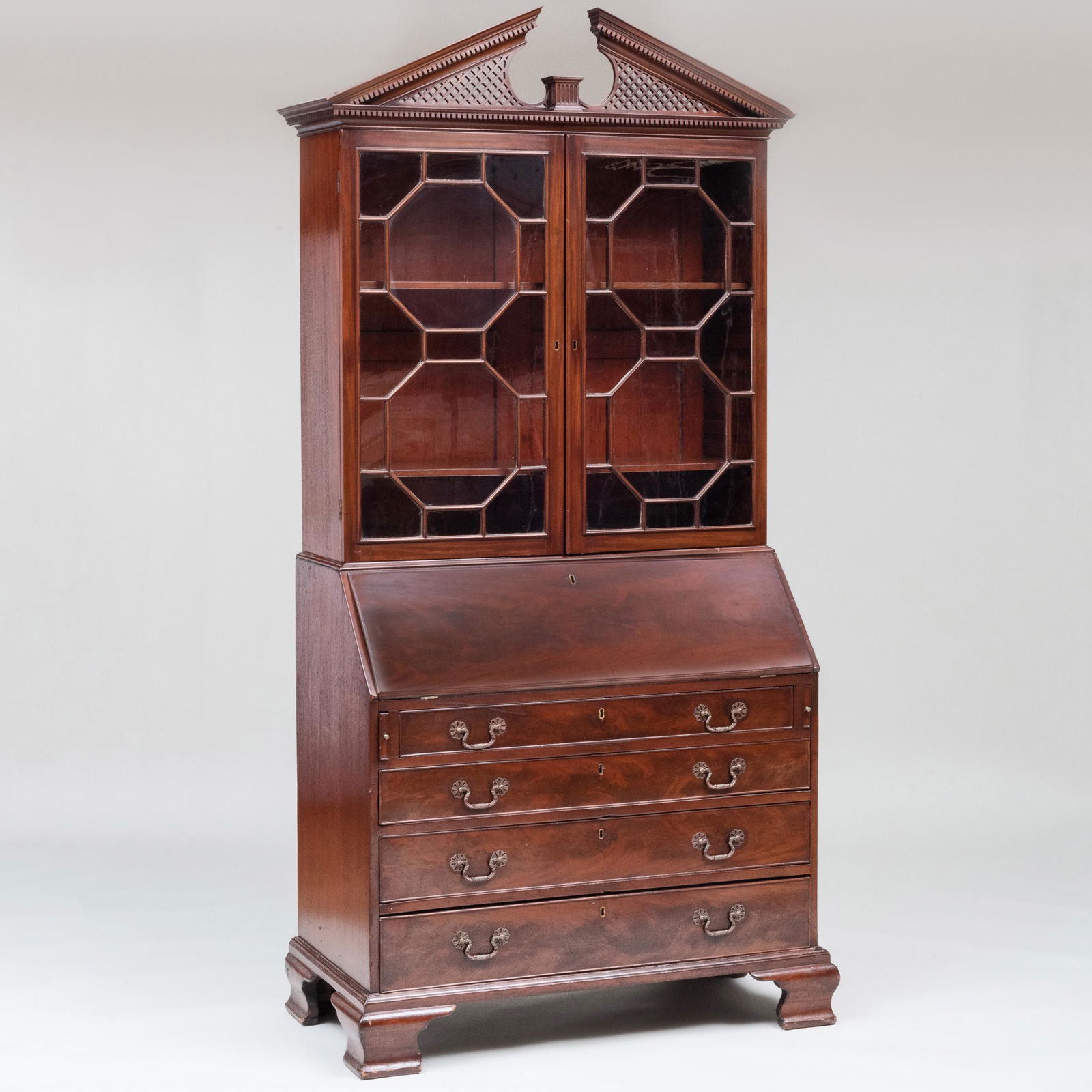 George III Mahogany Slant-Front Bureau Bookcase (1 of 11)