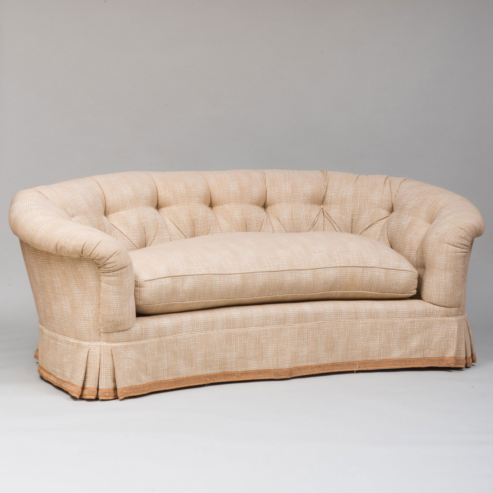 Beige and Brown Linen Tufted Upholstered Sofa, by DeAng (1 of 12)