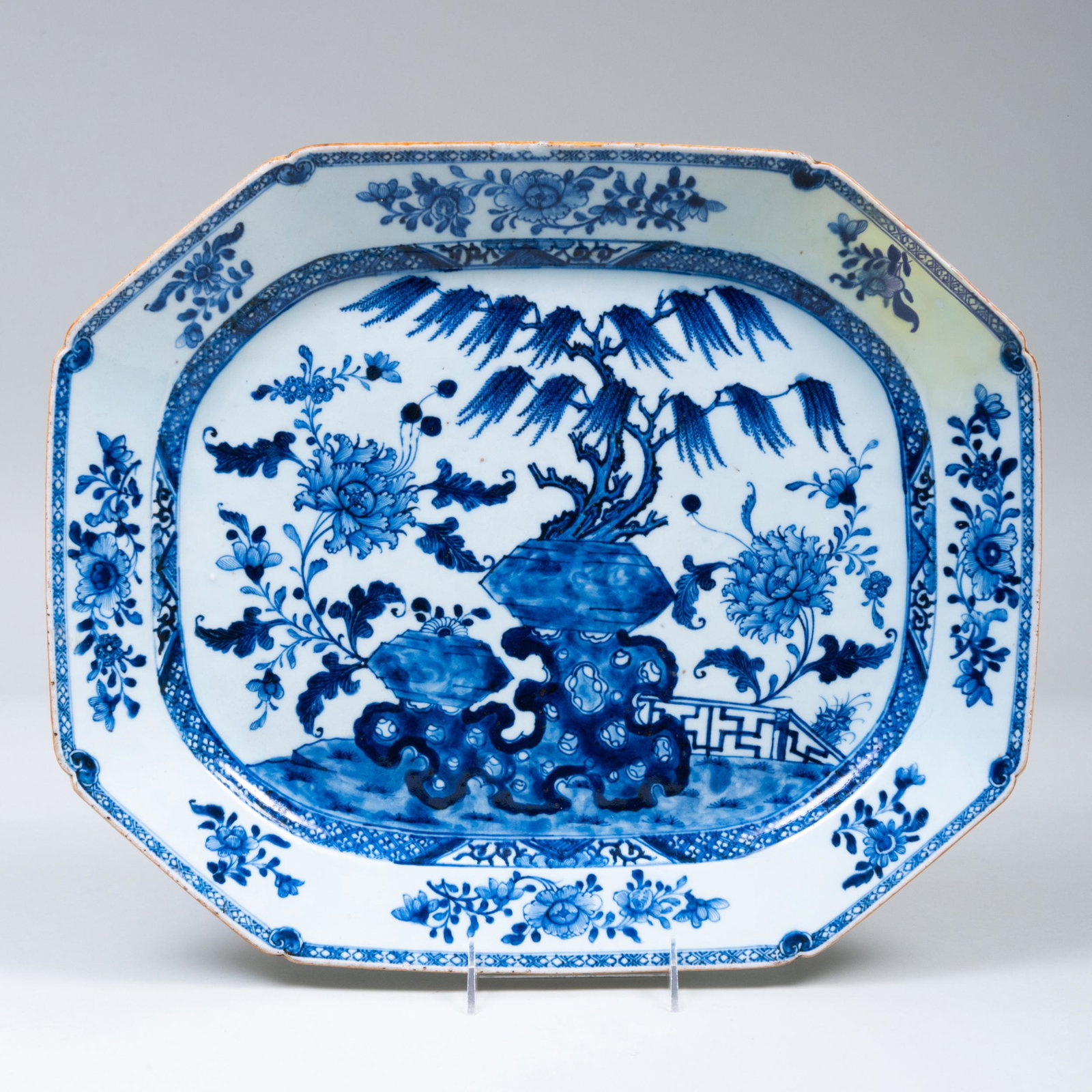Chinese Blue and White Porcelain Platter, Possibly: Chinese Blue and White Porcelain Platter, Possibly Nanking Cargo 15 1/4 x 18 1/4 in. Property from the Collection of Peter van Hattum and Harold Simmons