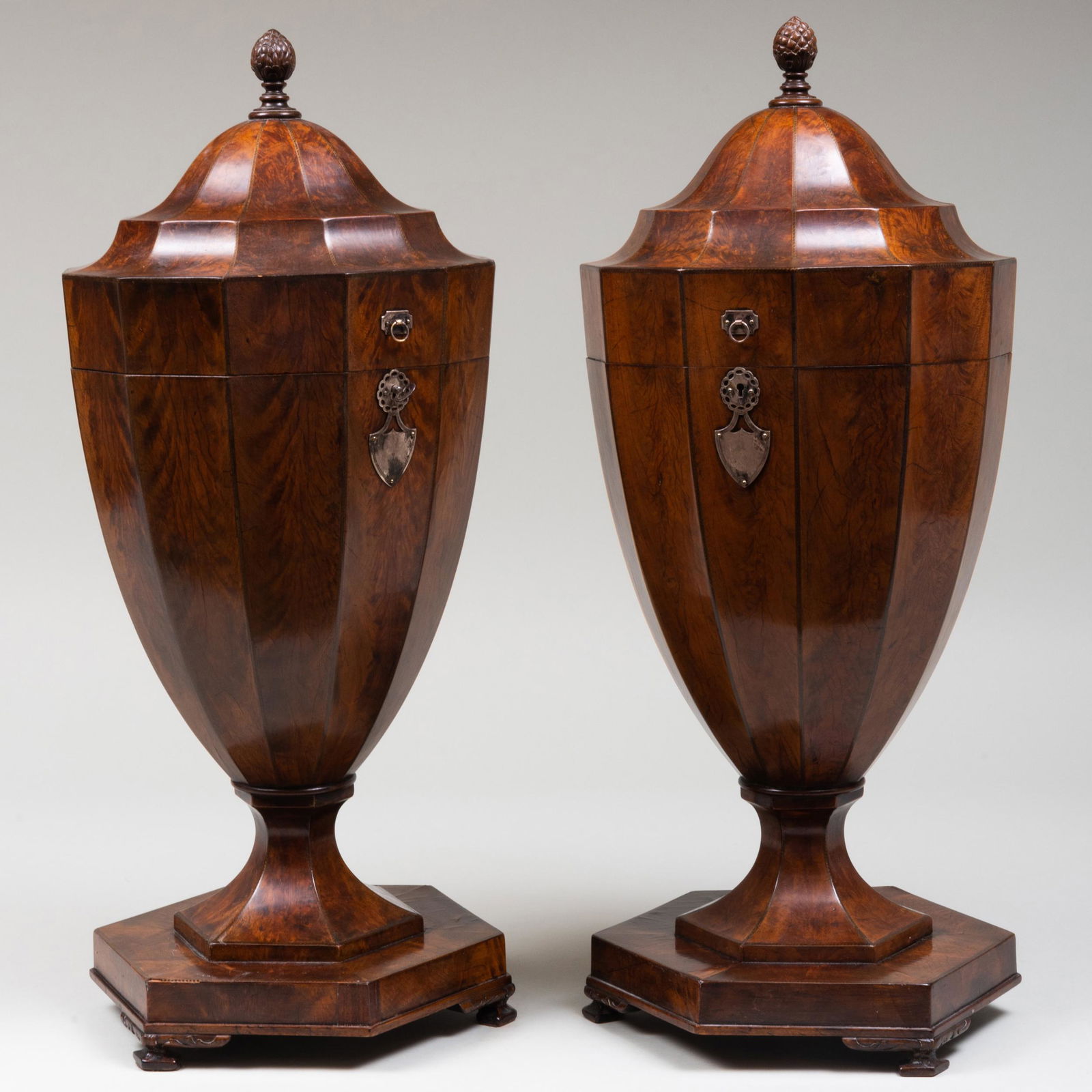 Pair of Regency Inlaid Mahogany Cutlery Urns (1 of 8)