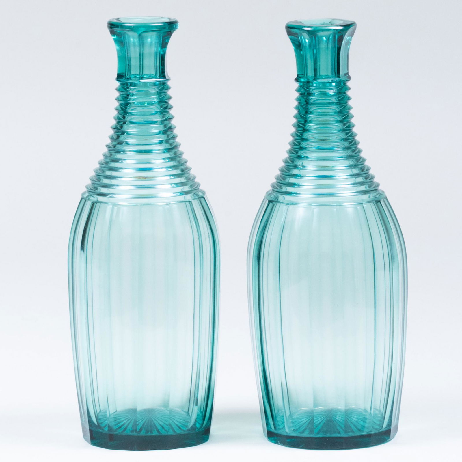Pair of English Green Cut Glass Decanters (1 of 4)