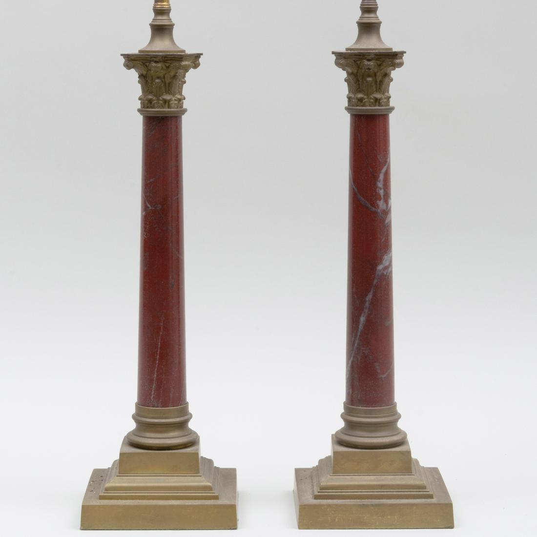 Pair of Gilt-Metal-Mounted Marble Columnar Table Lamps (1 of 5)