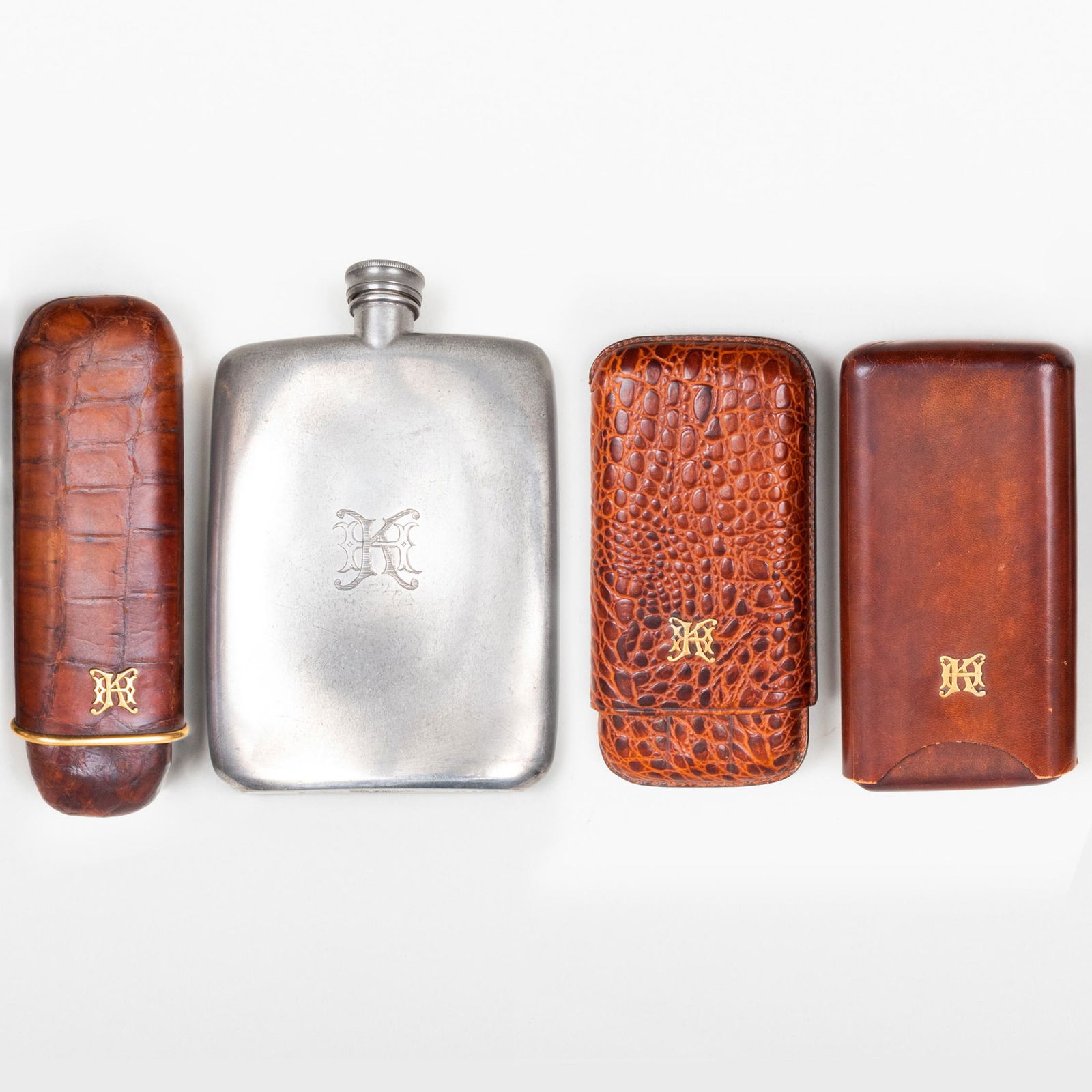 Group of Three Leather Cigar Cases and a Brooks (1 of 8)