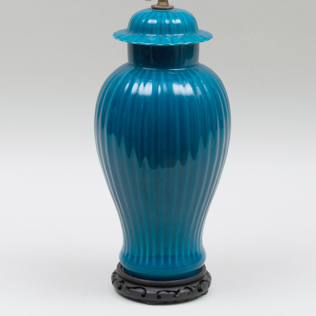 Contemporary Blue Glazed Porcelain Table Lamp (1 of 5)