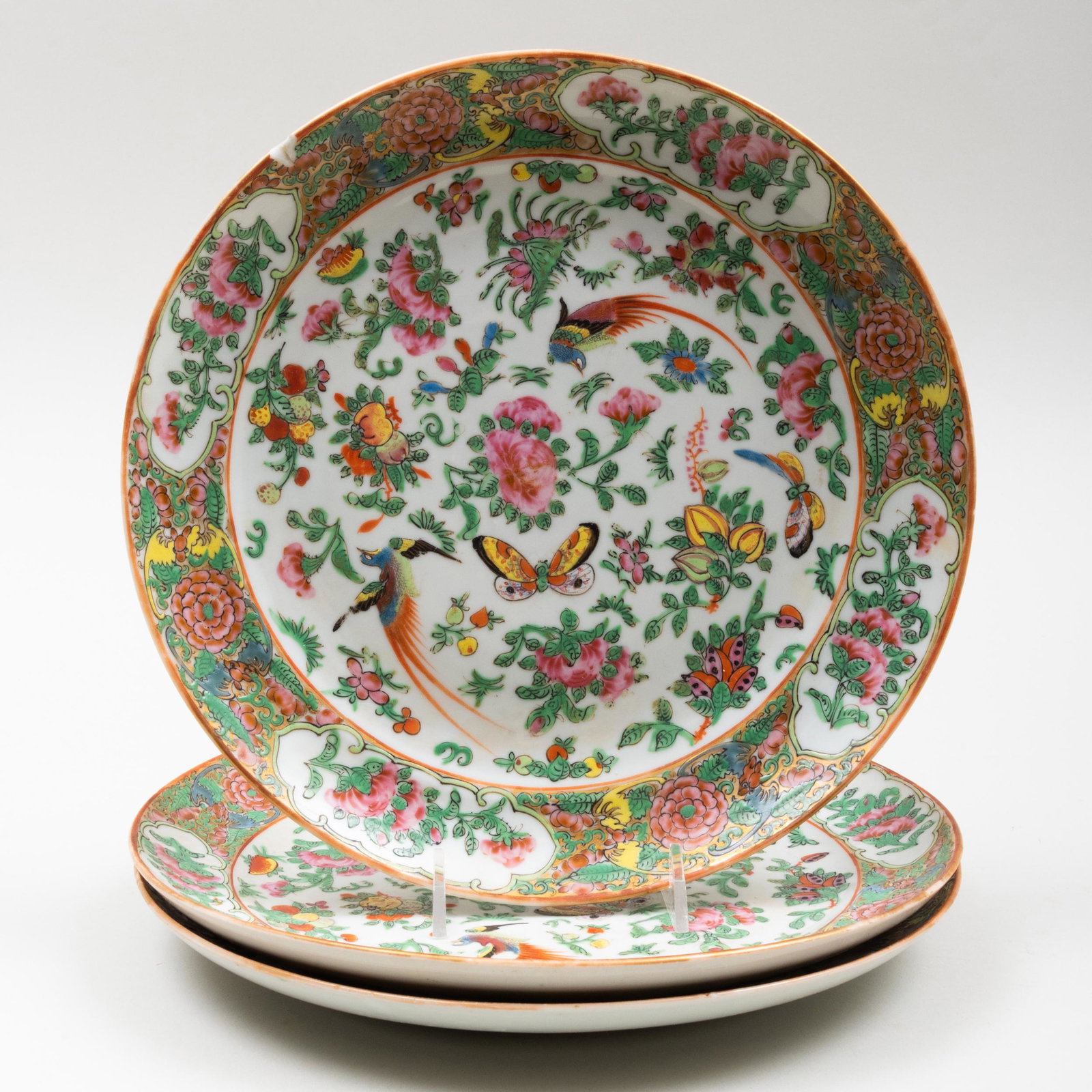 Three Chinese Export Famille Rose Porcelain Plates: Three Chinese Export Famille Rose Porcelain Plates 9 1/2 in. diam. An Artist's Life: The Collection of Henry Koehler
