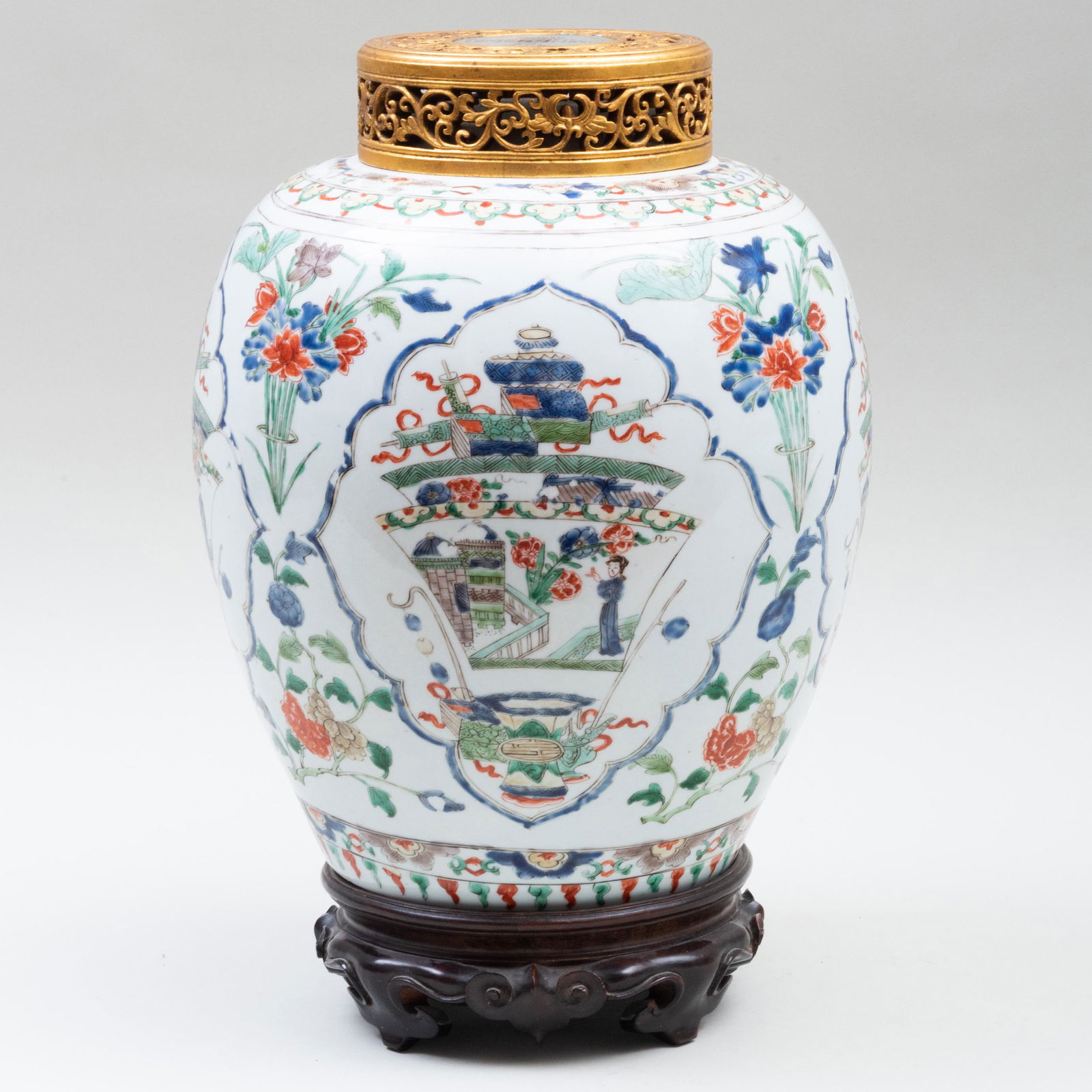 Chinese Famille Verte Porcelain Ginger Jar and a Carved (1 of 7)