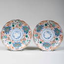 Pair of Chinese Orange and Blue Ground Scalloped Edge