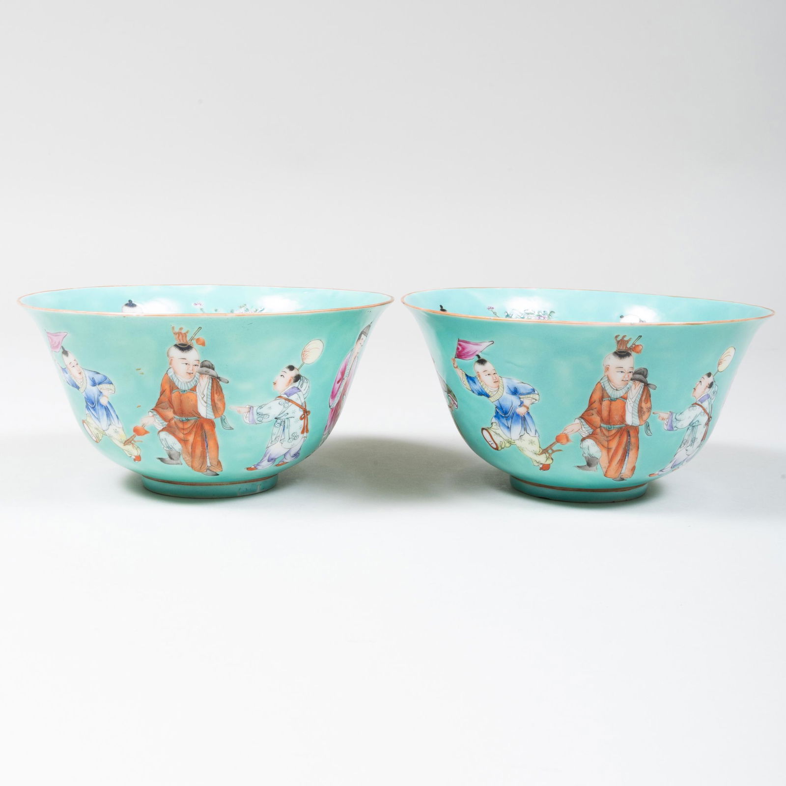 Pair of Chinese Turquoise Glazed Porcelain Bowls (1 of 9)