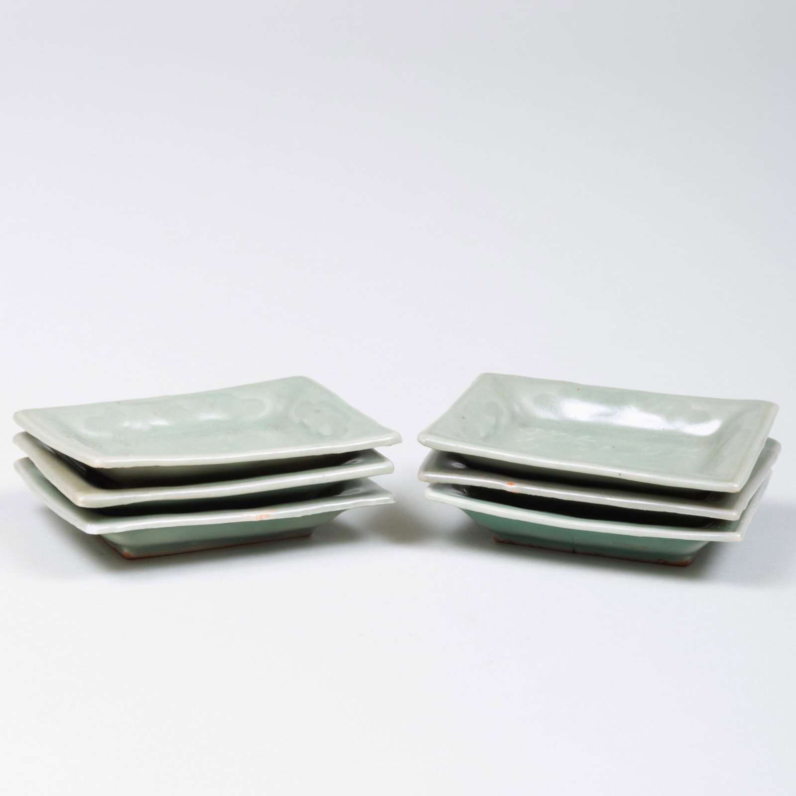 Set of Six Japanese Celadon Glazed Rectangular Sauce (1 of 2)