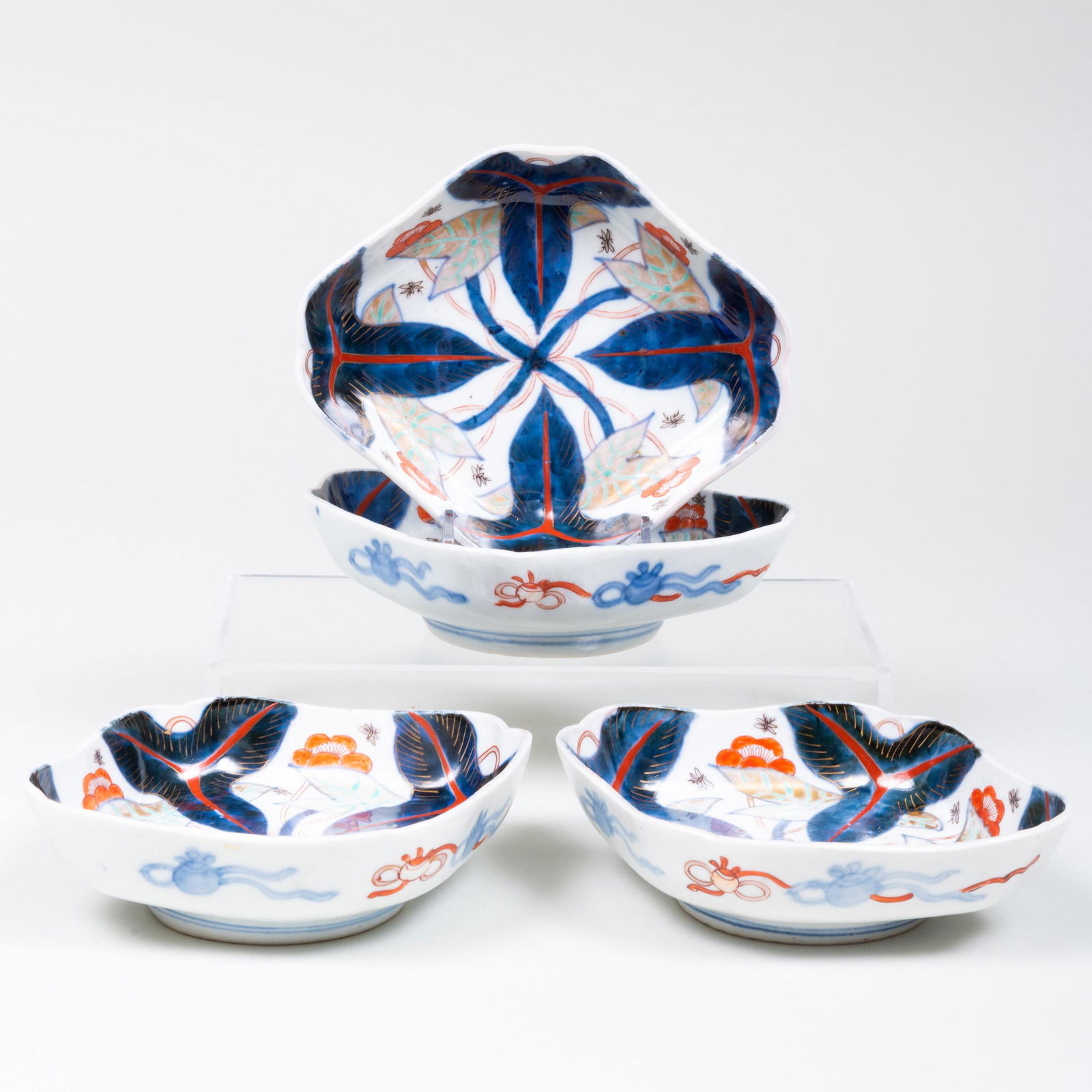 Set of Four Japanese Red and Blue Porcelain Lozenge (1 of 7)
