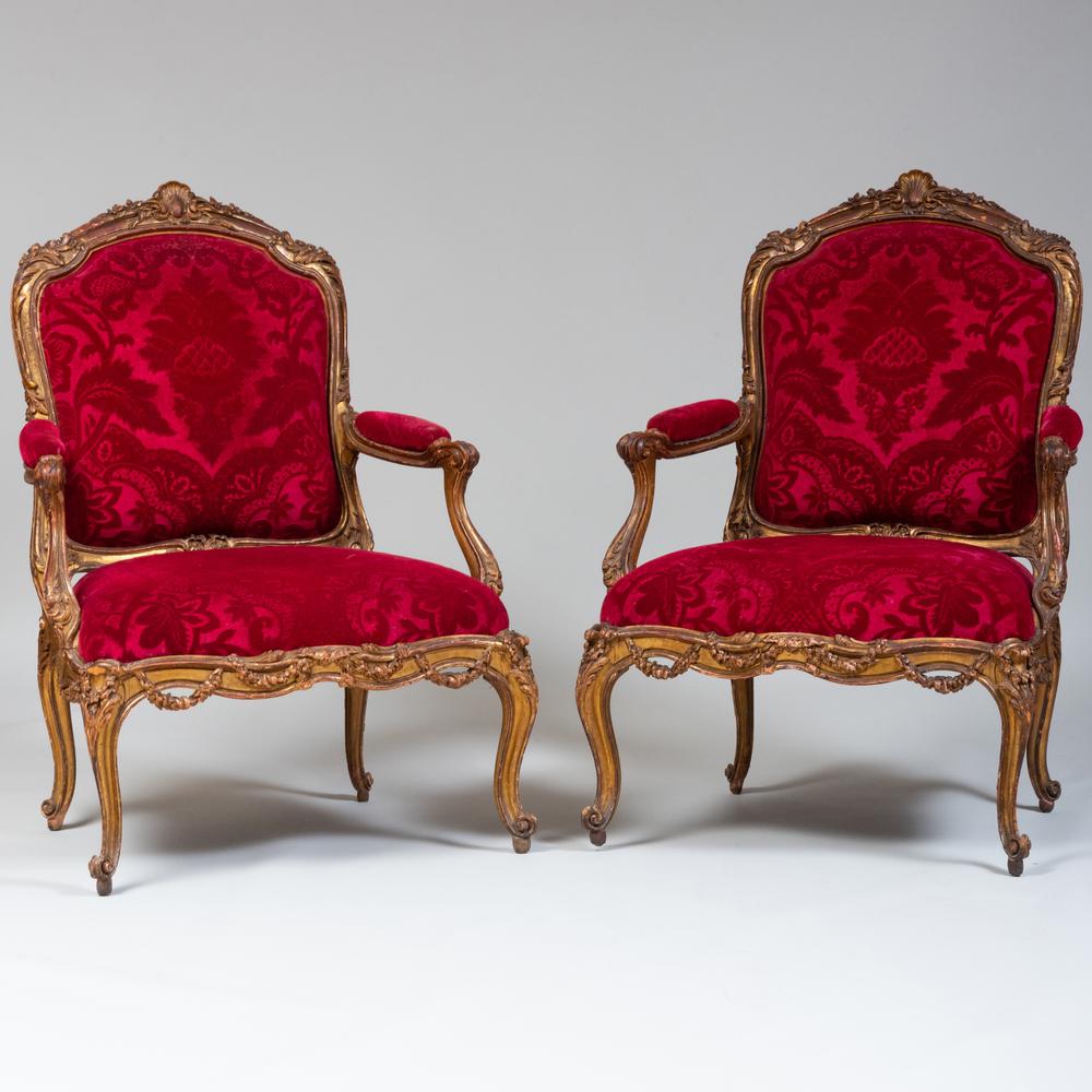 Pair of Louis XV Style Giltwood Fauteuils à la (1 of 16)