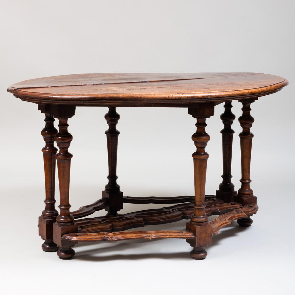 Pair of Italian Walnut D-Shaped Consoles: Pair of Italian Walnut D-Shaped Consoles 32 x 58 x 22 in.