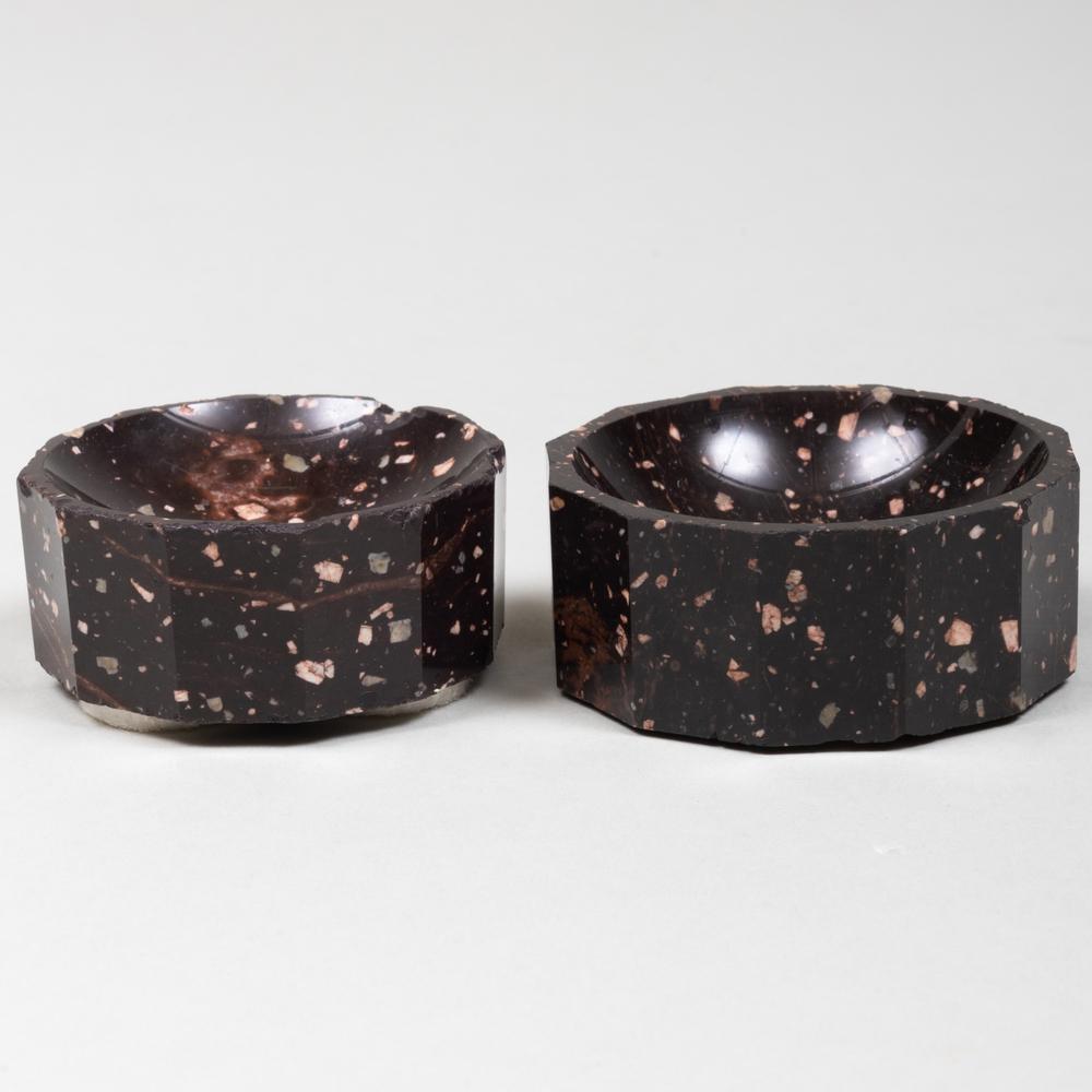 Two Swedish Porphyry Vide Poche: Two Swedish Porphyry Vide Poche 1 x 2 1/8 in. diam., 1 x 2 1/2 in. diam. Bengt Janson.