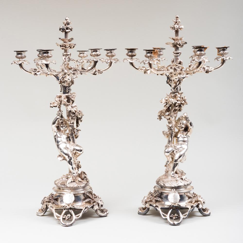 Pair of Christofle Silver Plate Figural Six-Light (1 of 7)