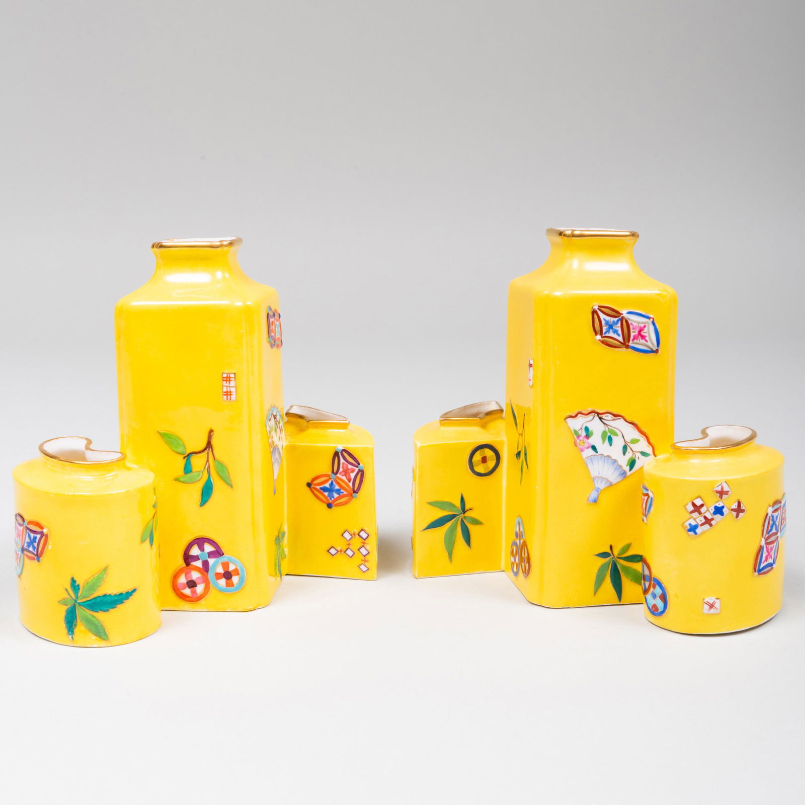 Pair of Royal Worcester Yellow Ground Porcelain Vases (1 of 10)