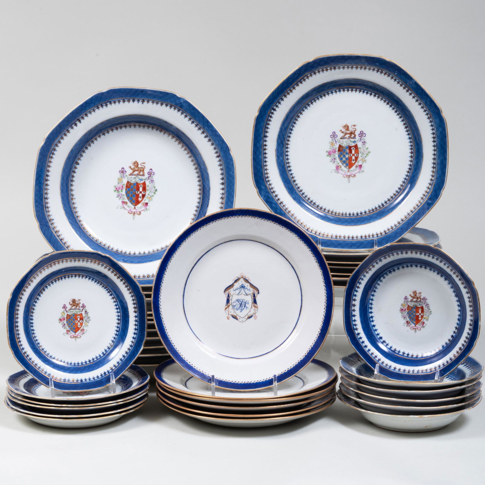 Chinese Export Porcelain Blue Ground Armorial Part Serv (1 of 18)