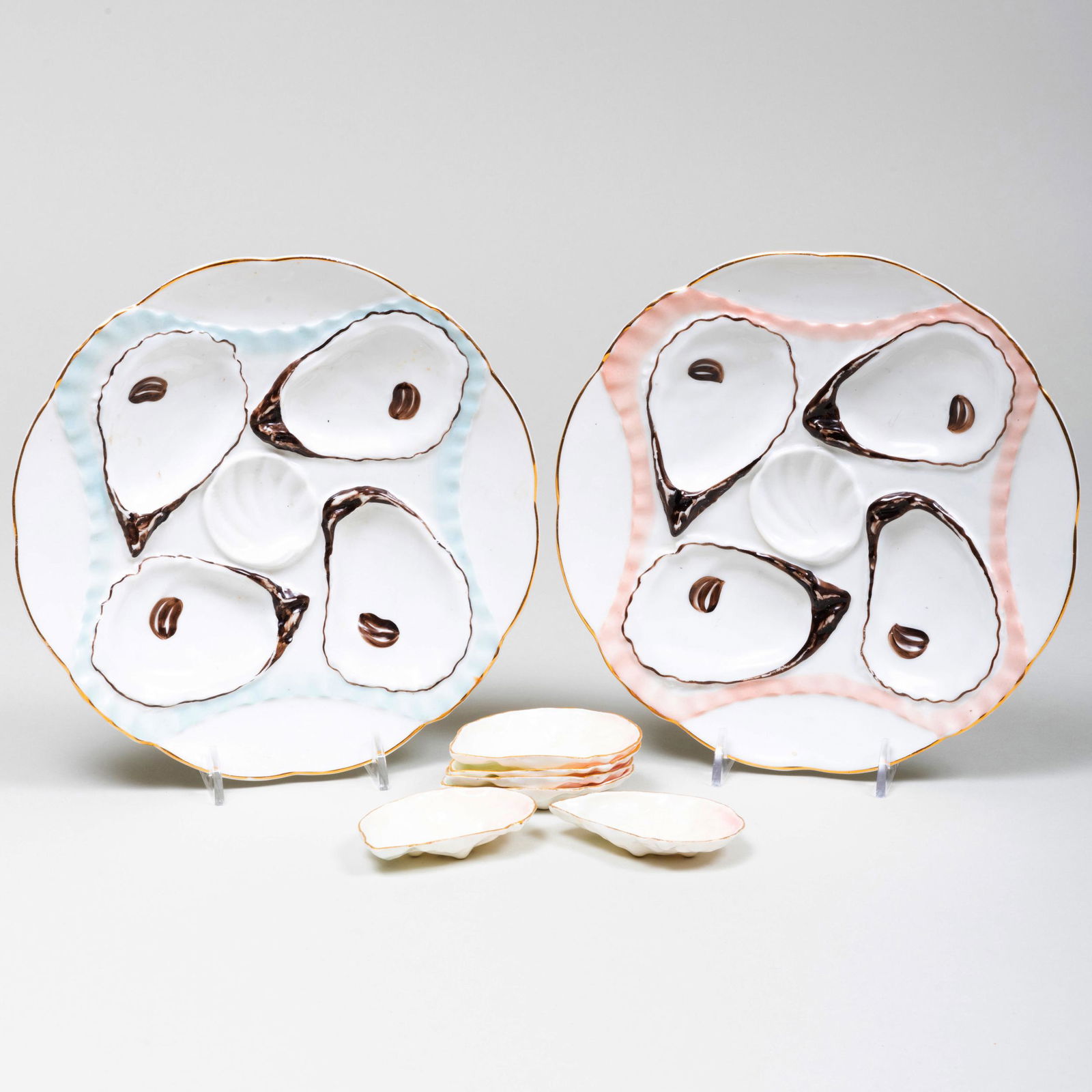 Pair of Continental Porcelain Oyster Plates and Set of (1 of 10)