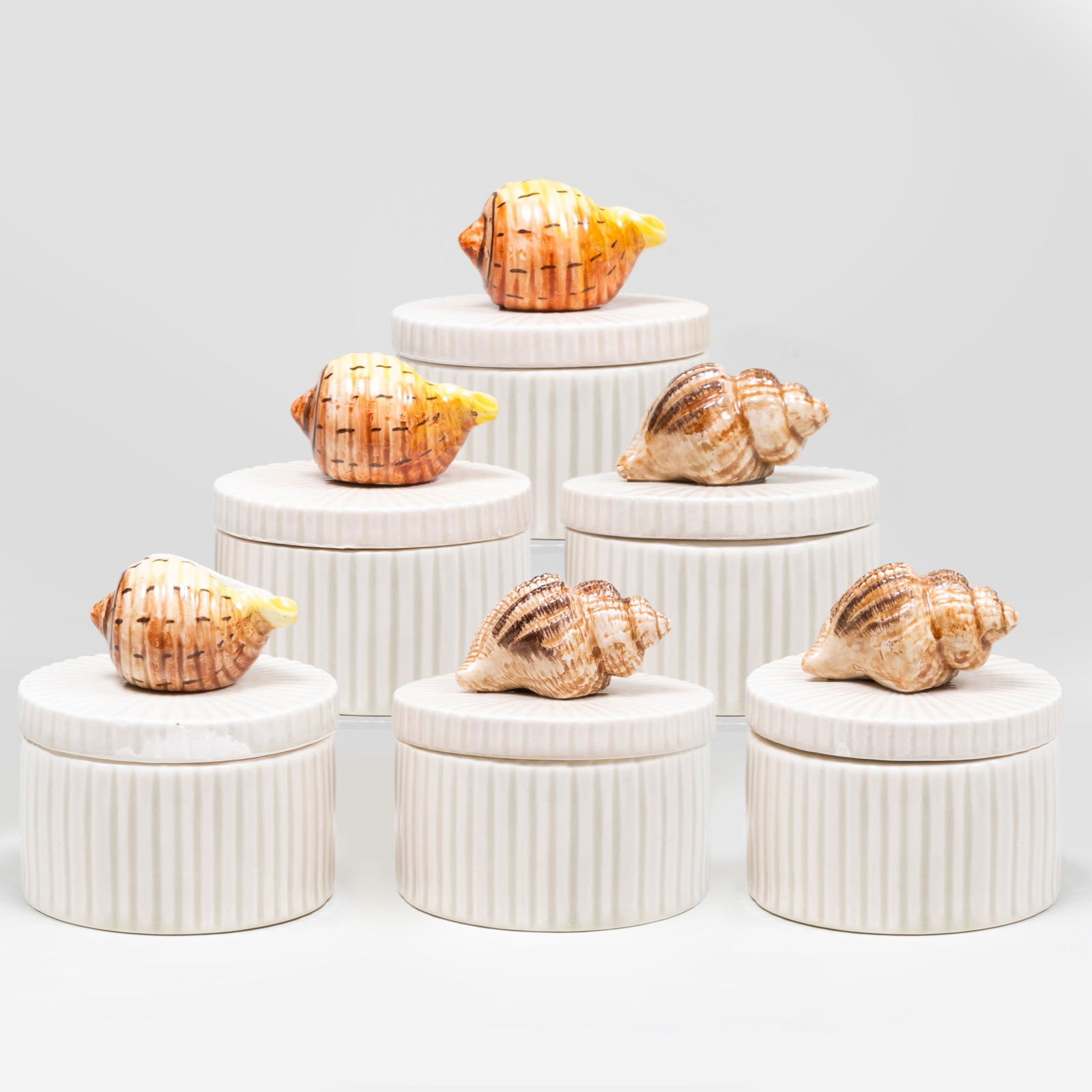 Set of Six Fitz & Floyd Porcelain Shell Finial Boxes (1 of 11)