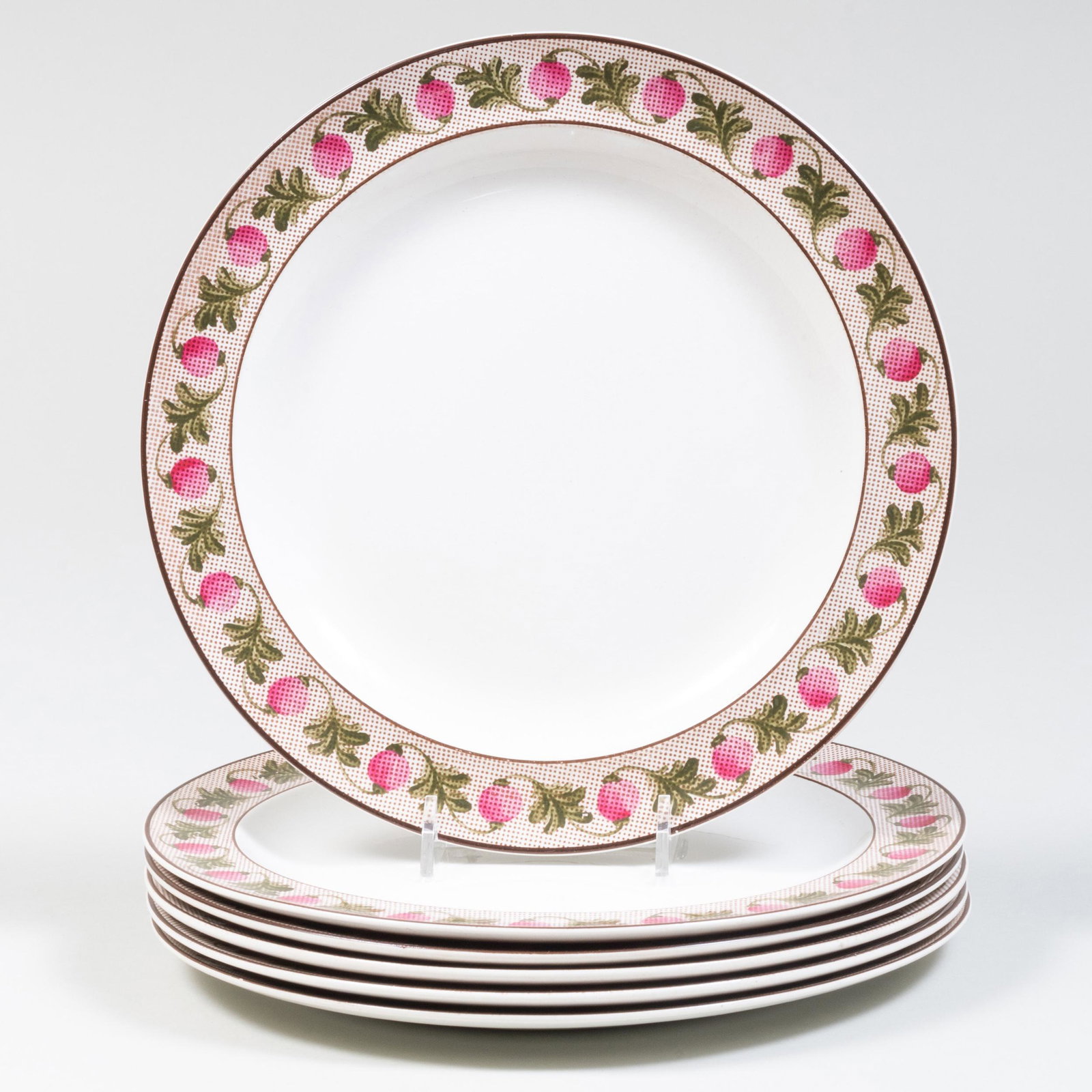 Set of Six Wedgwood Creamware Plates with Flower Border: Set of Six Wedgwood Creamware Plates with Flower Border Impressed mark. 9 1/4 in. diam.