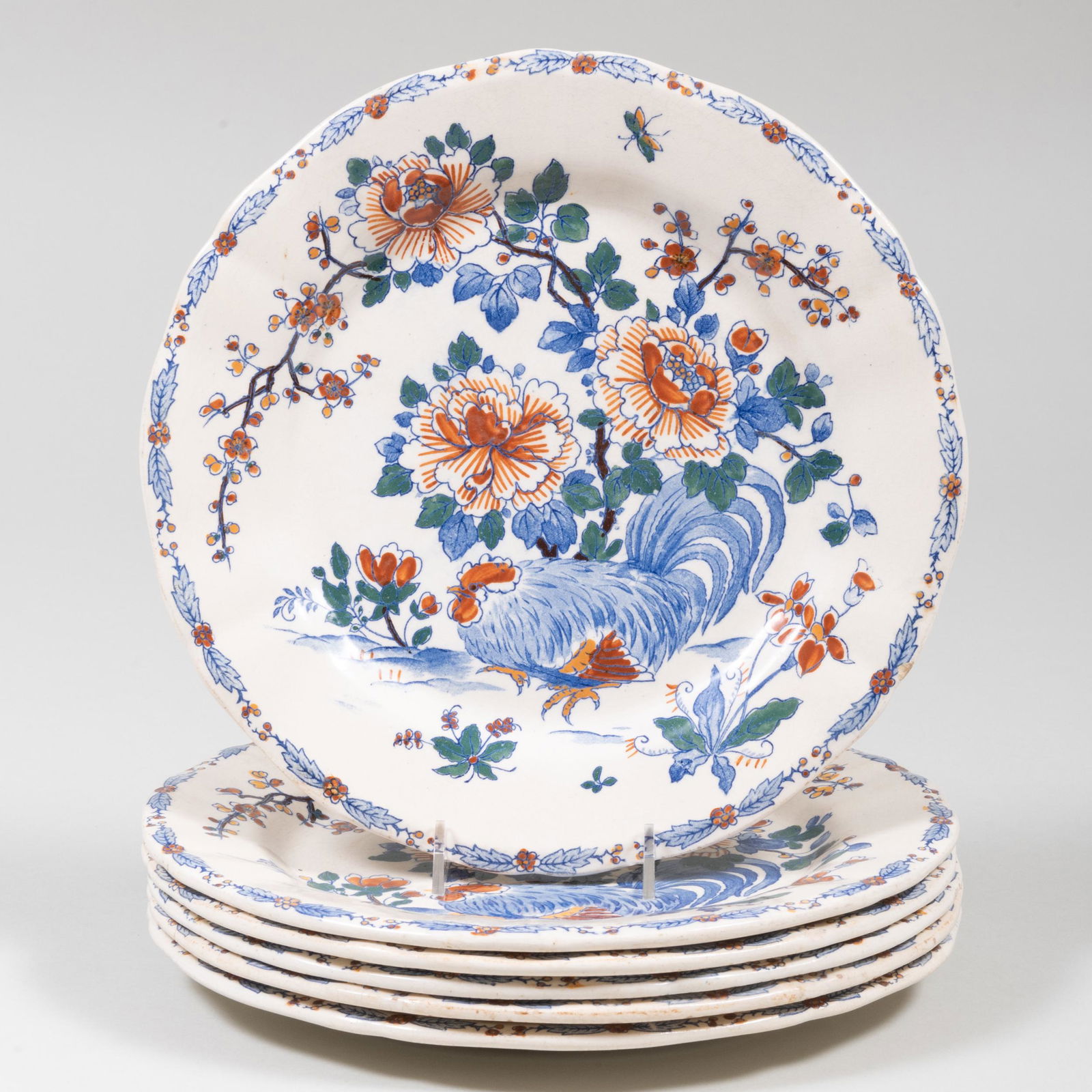 Set of Six French Faience Dinner Plates Decorated with (1 of 5)
