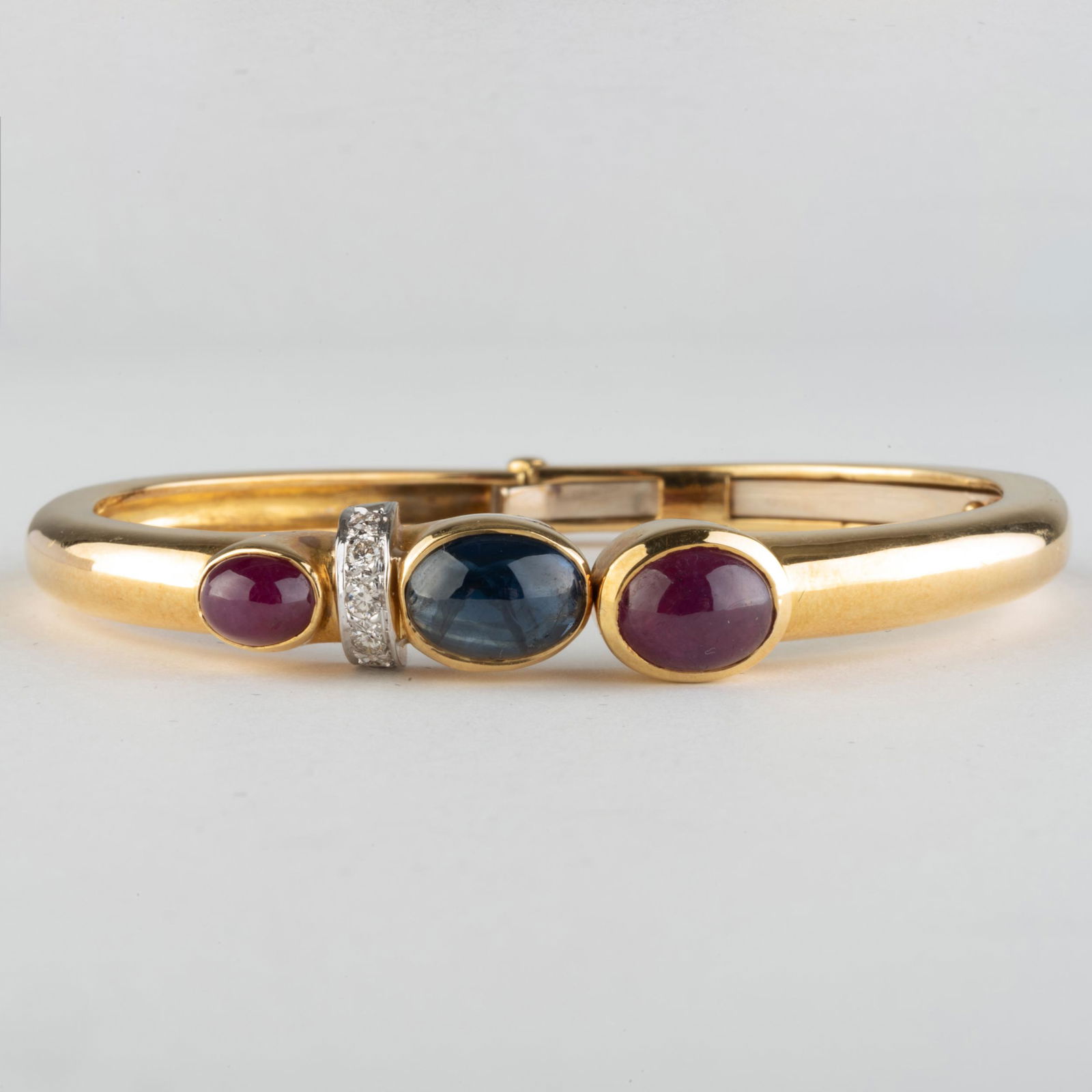 14k Gold, Ruby and Sapphire Hinged Cuff Bracelet (1 of 3)