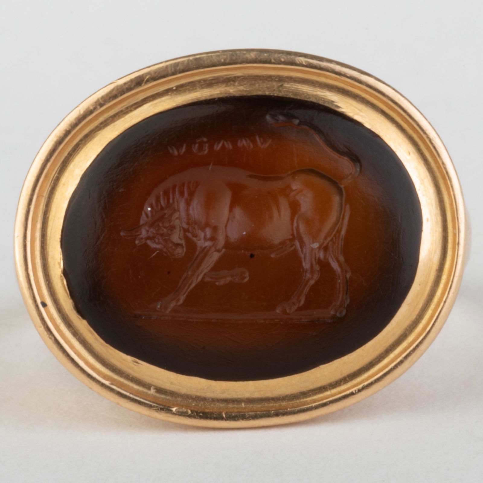 Ancient Roman Carnelian Agate Intaglio of a Bull Ring (1 of 6)