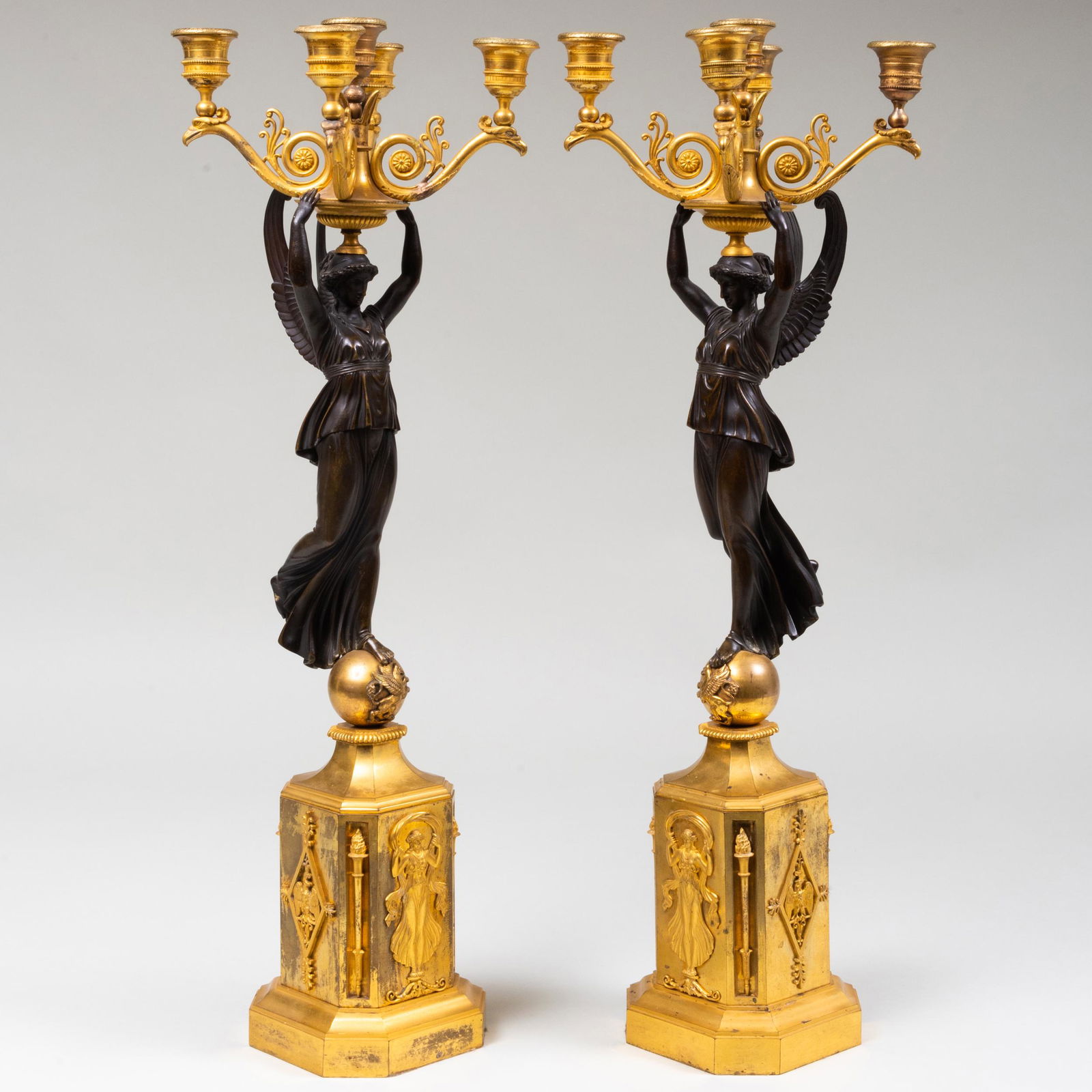 Pair of Empire Bronze and Ormolu Five-Light Candelabra (1 of 13)