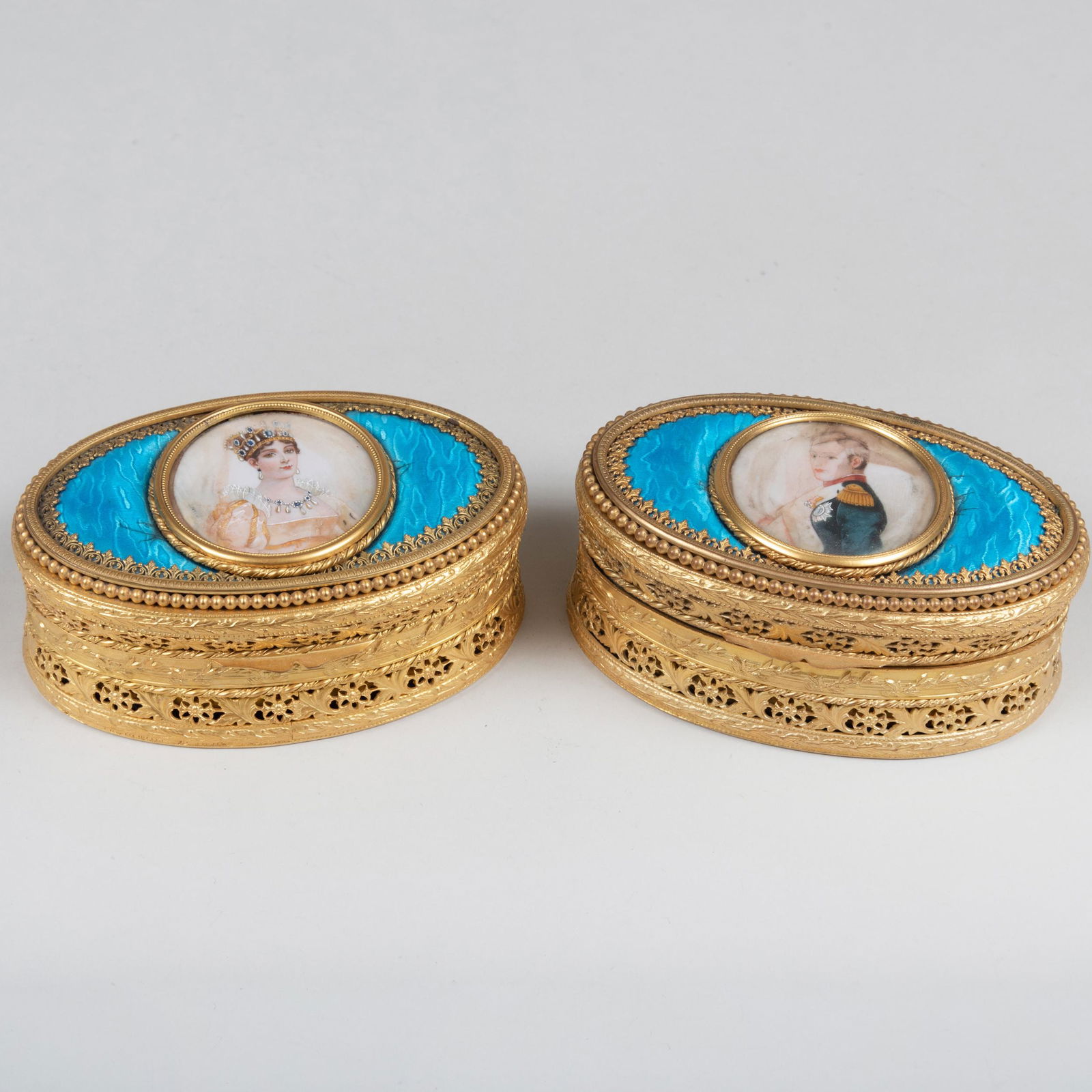 Pair of Continental Guilloche Enamel and Gilt-Metal (1 of 13)