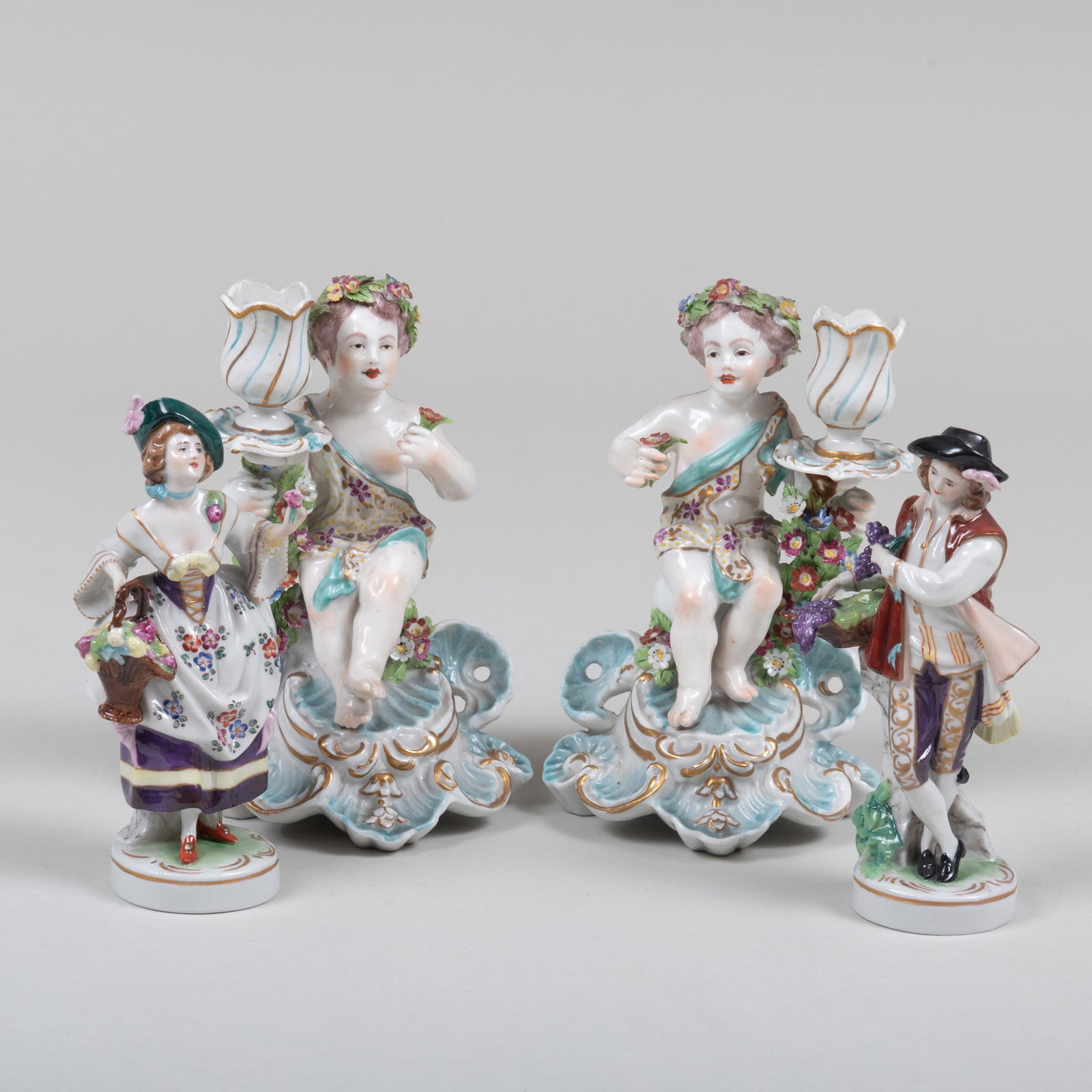 Pair of Chelsea Style Porcelain Figural Candlesticks (1 of 8)