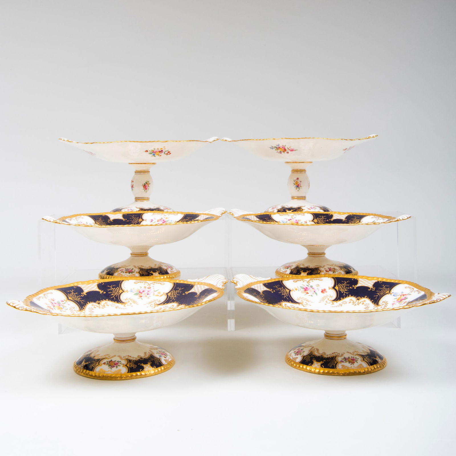 Set of Coalport Blue Ground Porcelain Compotes (1 of 6)