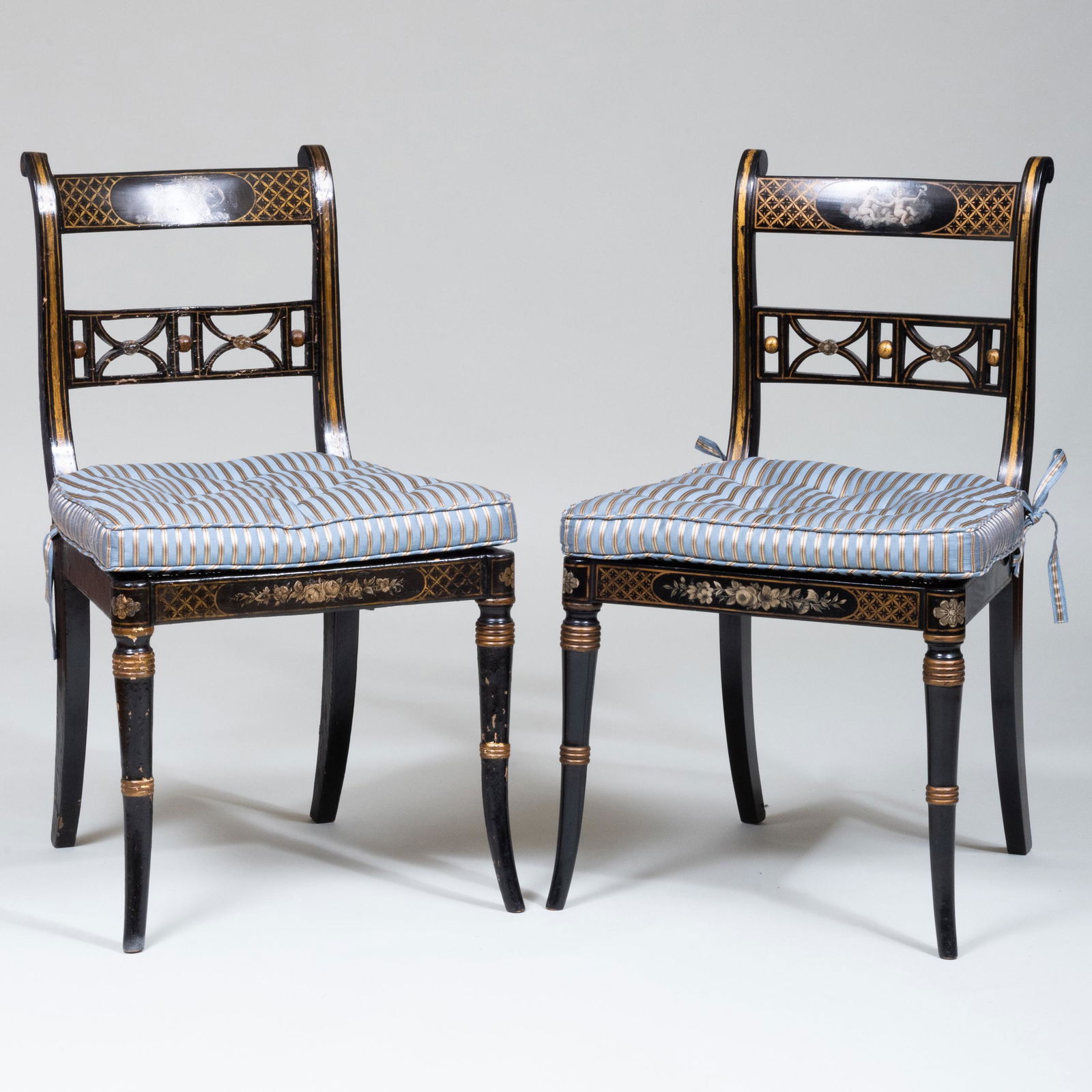Pair of Regency Style Black, Gold and Grisaille Painted (1 of 9)