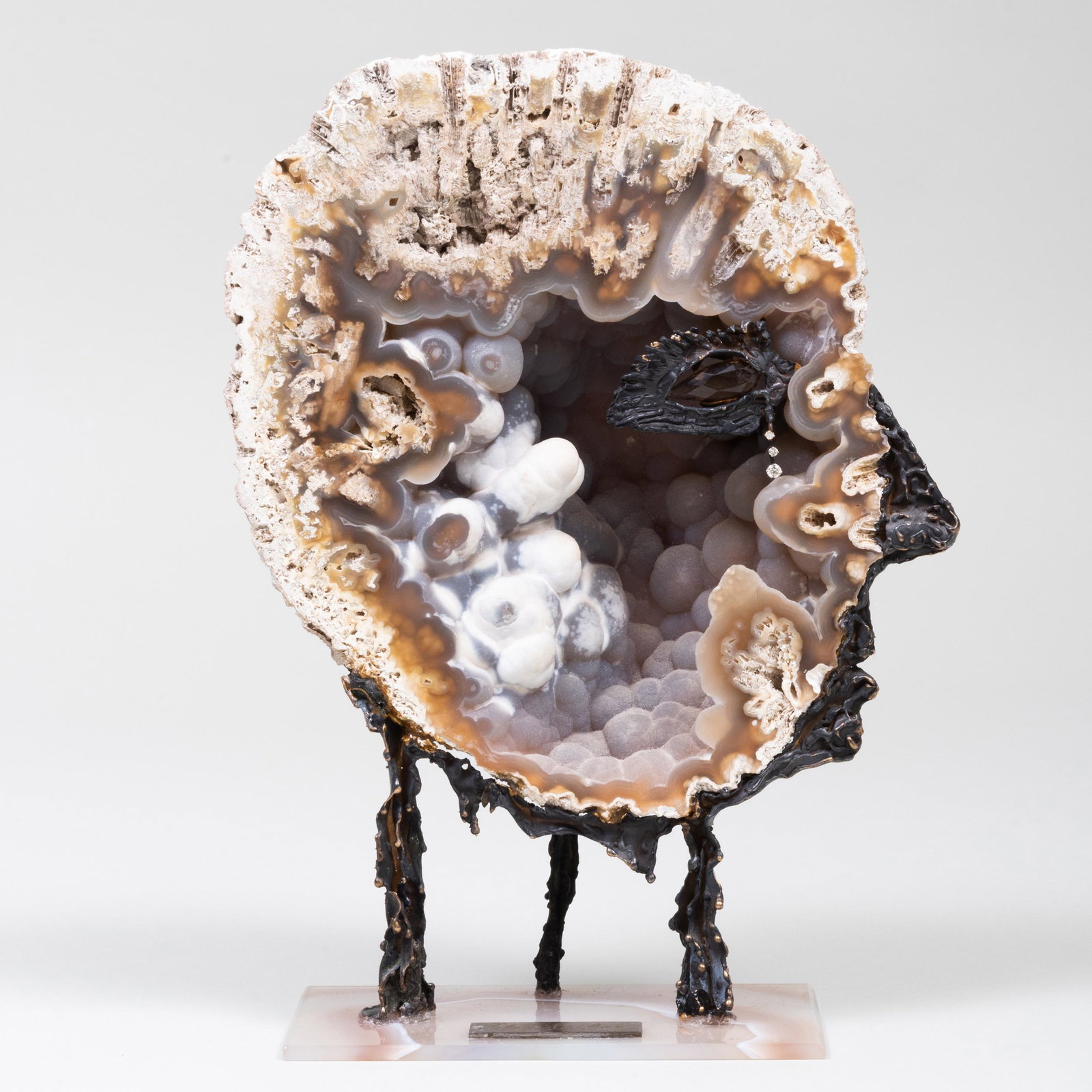 Alex Sailor Geode and Mixed Metal Sculpture: Alex Sailor Geode and Mixed Metal Sculpture With plaque. 11 x 7 x 3 1/4 in. Property of a Lady