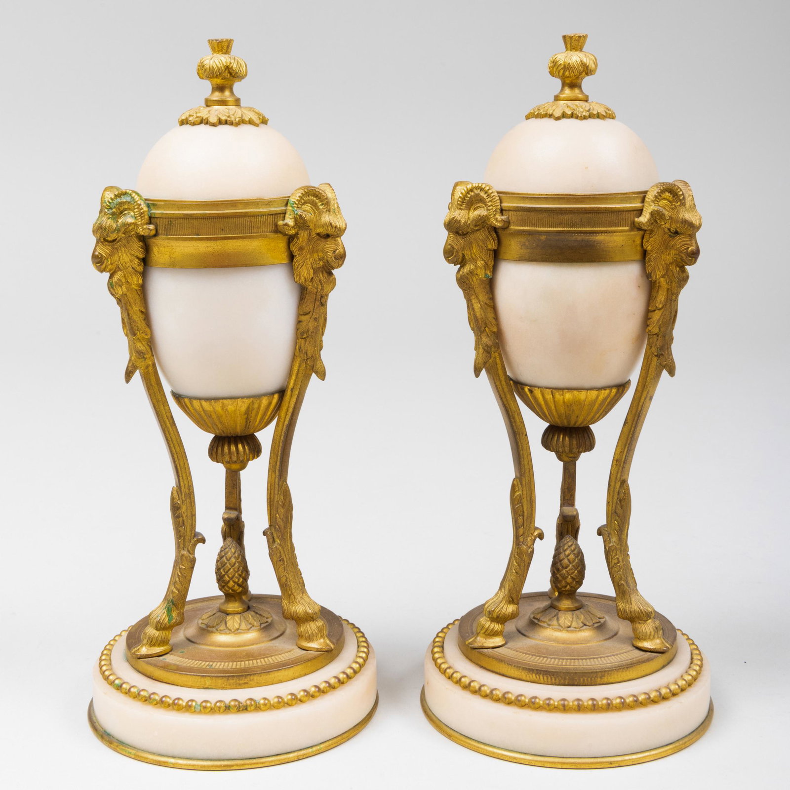Pair of Gilt Metal Mounted Marble Cassoulets: Pair of Gilt Metal Mounted Marble Cassoulets 9 1/2 x 4 in. diam. Property from the Estate of Audrey Zauderer