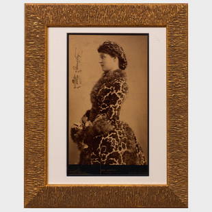 Napoleon Sarony (1821-1896): Mrs. Langtry: Napoleon Sarony (1821-1896): Mrs. Langtry Albumen print, 1882, with the artist's stamp at bottom, signed by the sitter upper left. 12 x 7 in. (image), 17 1/2 x 14 1/2 in. (frame). The Castle, Harlem: