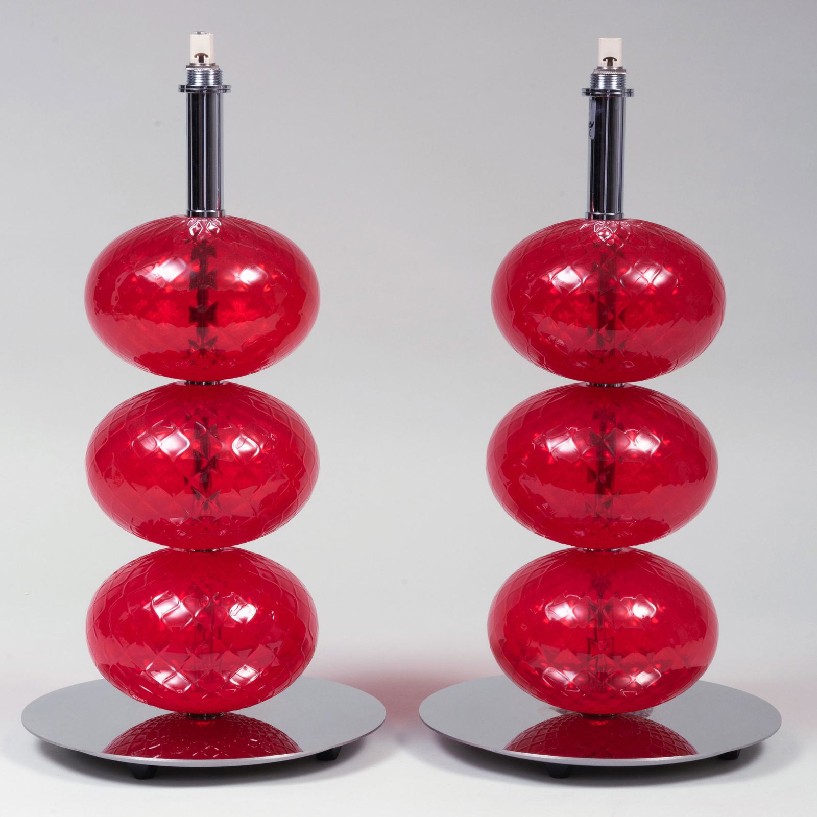 Pair of Venini Red Glass and Chrome Table Lamps (1 of 7)