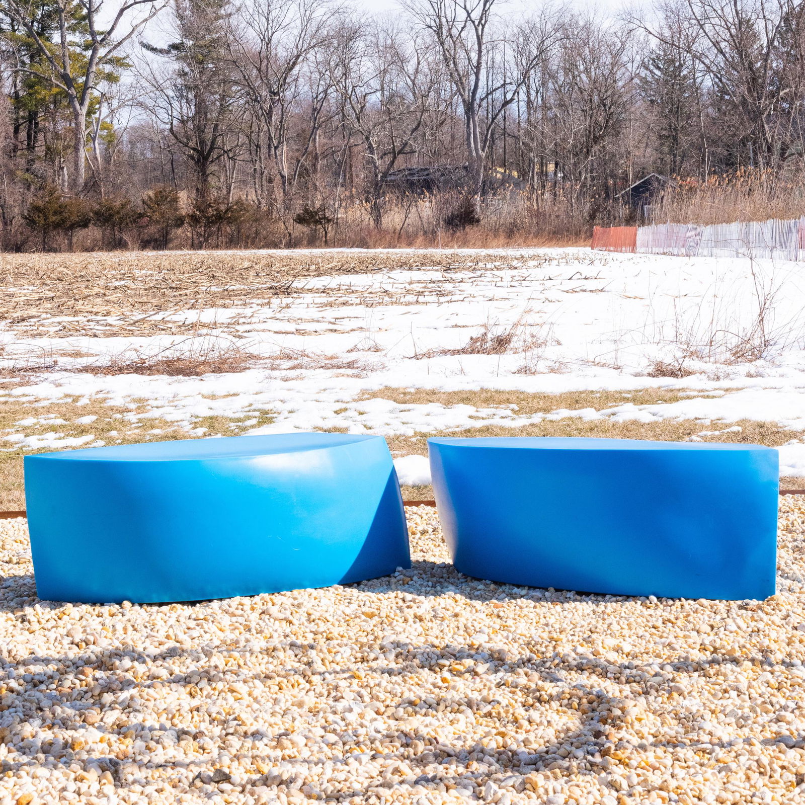 Pair of Frank Gehry for Heller Blue Polymer Benches (1 of 7)