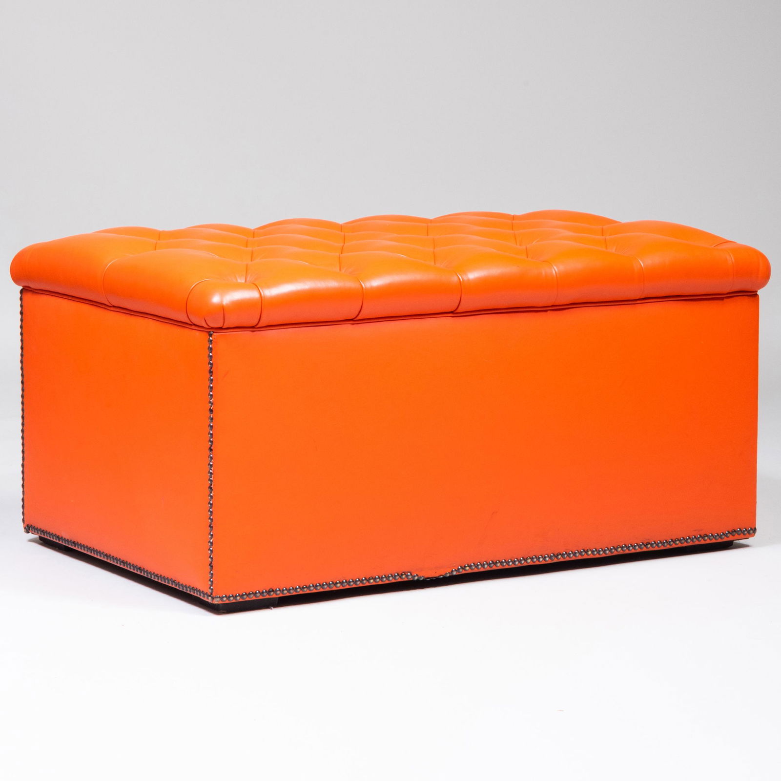 Tufted Ottoman in Burnt Orange Color Leather, of Recent (1 of 7)