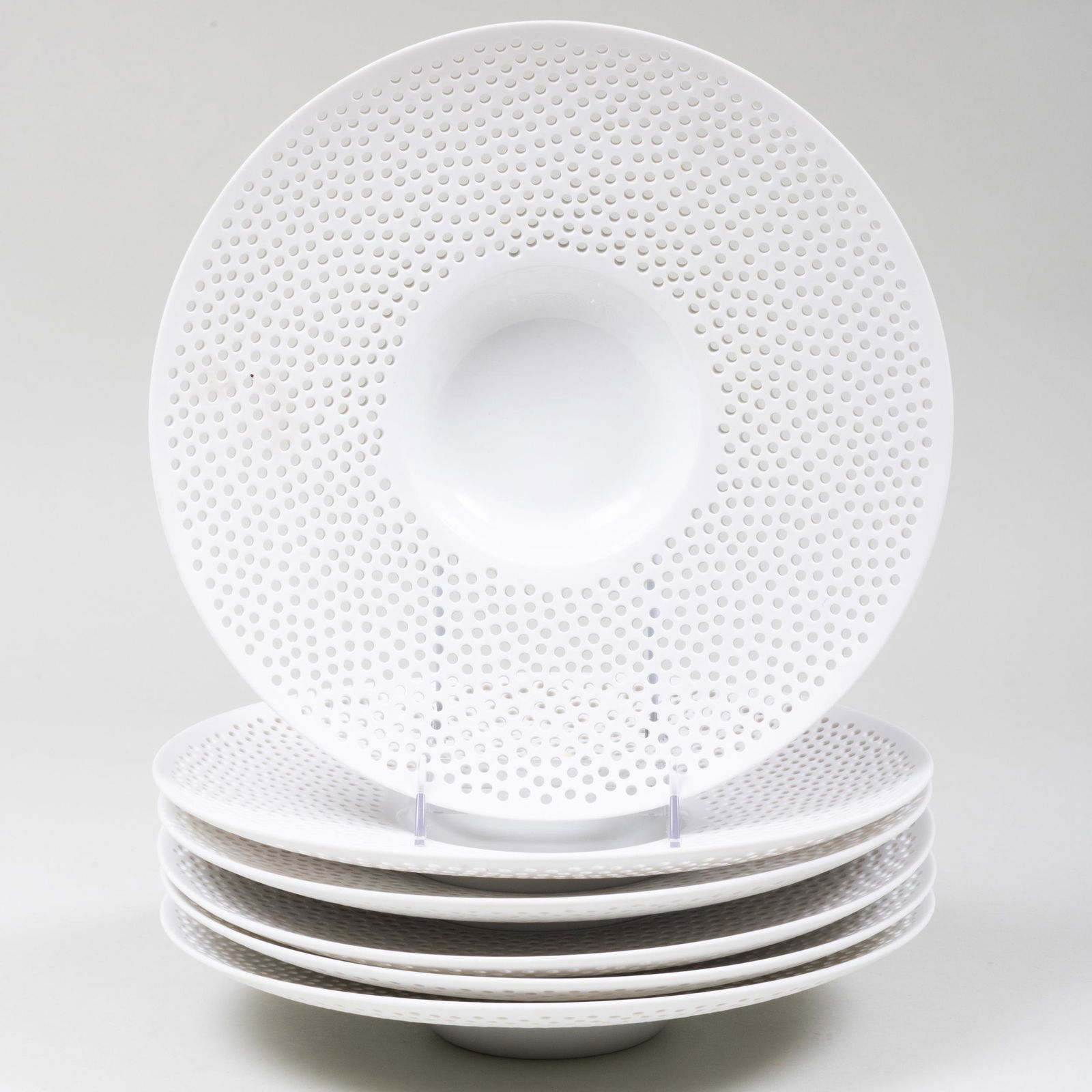 Set of Six Modern Porcelain Perforated Serving Plates (1 of 4)