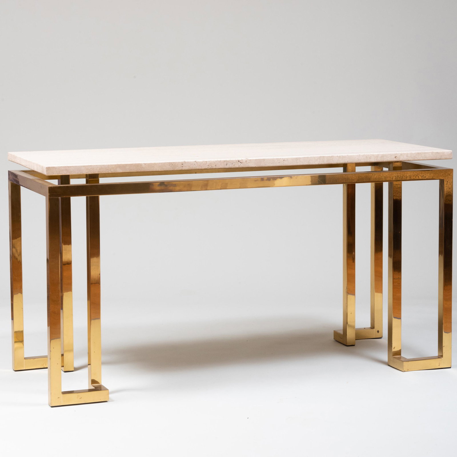 Paul M. Jones Brass and Travertine Console Table (1 of 9)