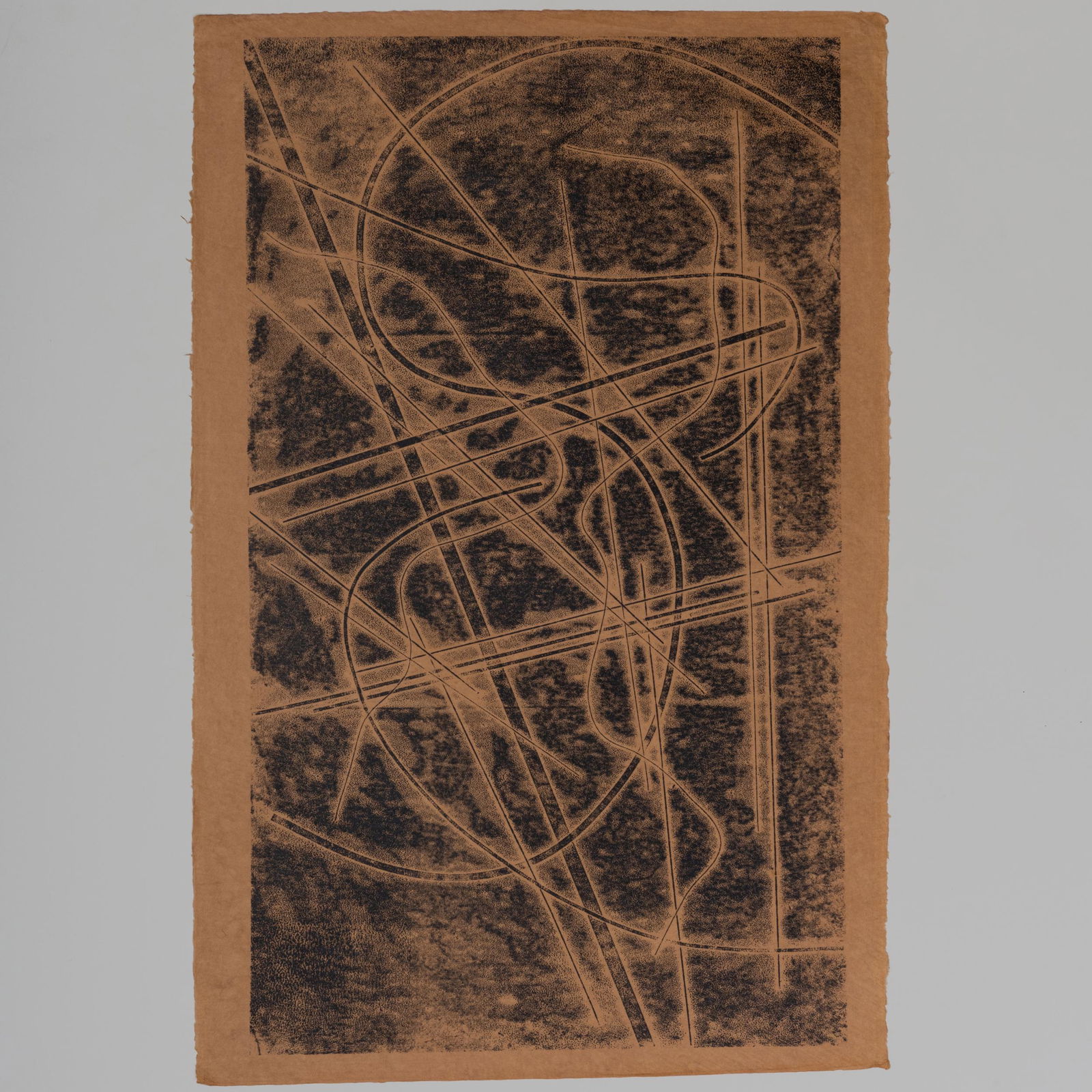 Mario Kon (b. 1944): Untitled: Mario Kon (b. 1944): Untitled Monotype in black on brown paper, 1986, signed and dated in pencil on the reverse. 38 x 25 in. (sheet), unframed. Prints from the Collection of Lois B. Torf