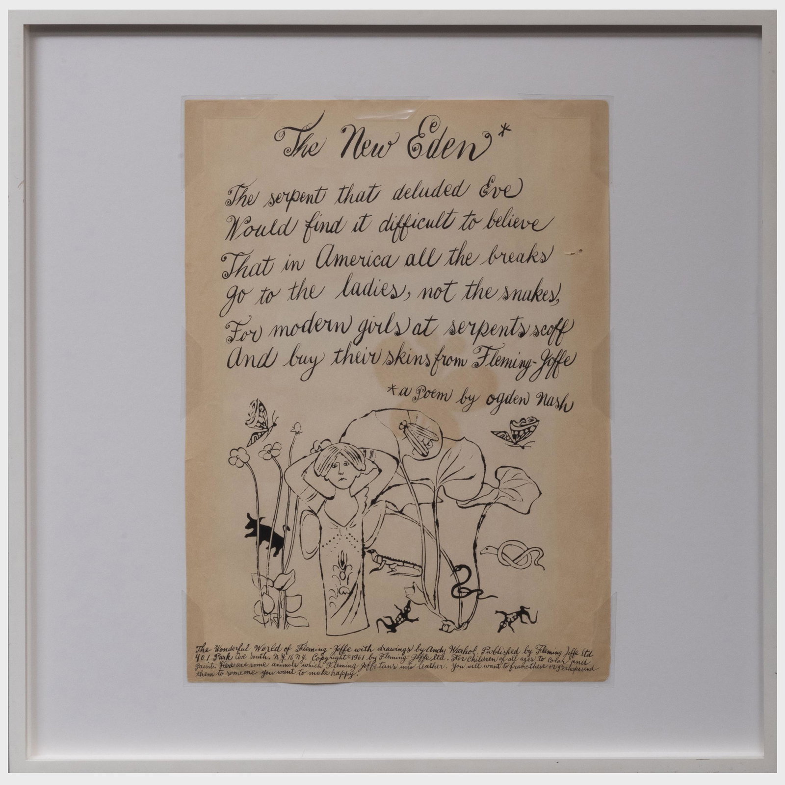 Andy Warhol (1928-1987): The New Eden: Andy Warhol (1928-1987): The New Eden Offset lithograph in black on thin paper, 1961, unsigned as issued. 19 3/4 x 14 1/4 in. (sheet), 26 x 26 in. (frame).