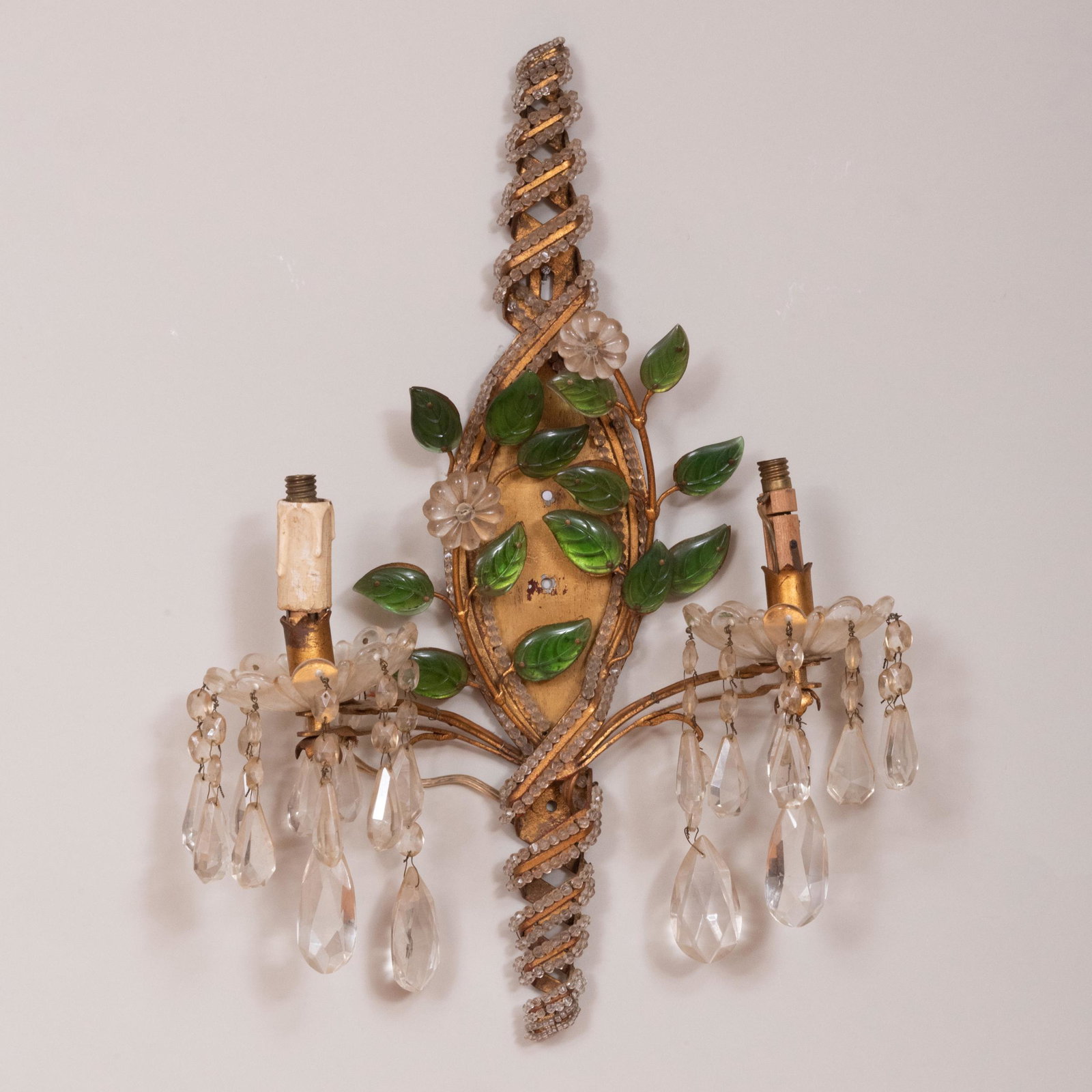 Pair of Bagues Style Glass and Beaded Two-Light Sconces (1 of 7)