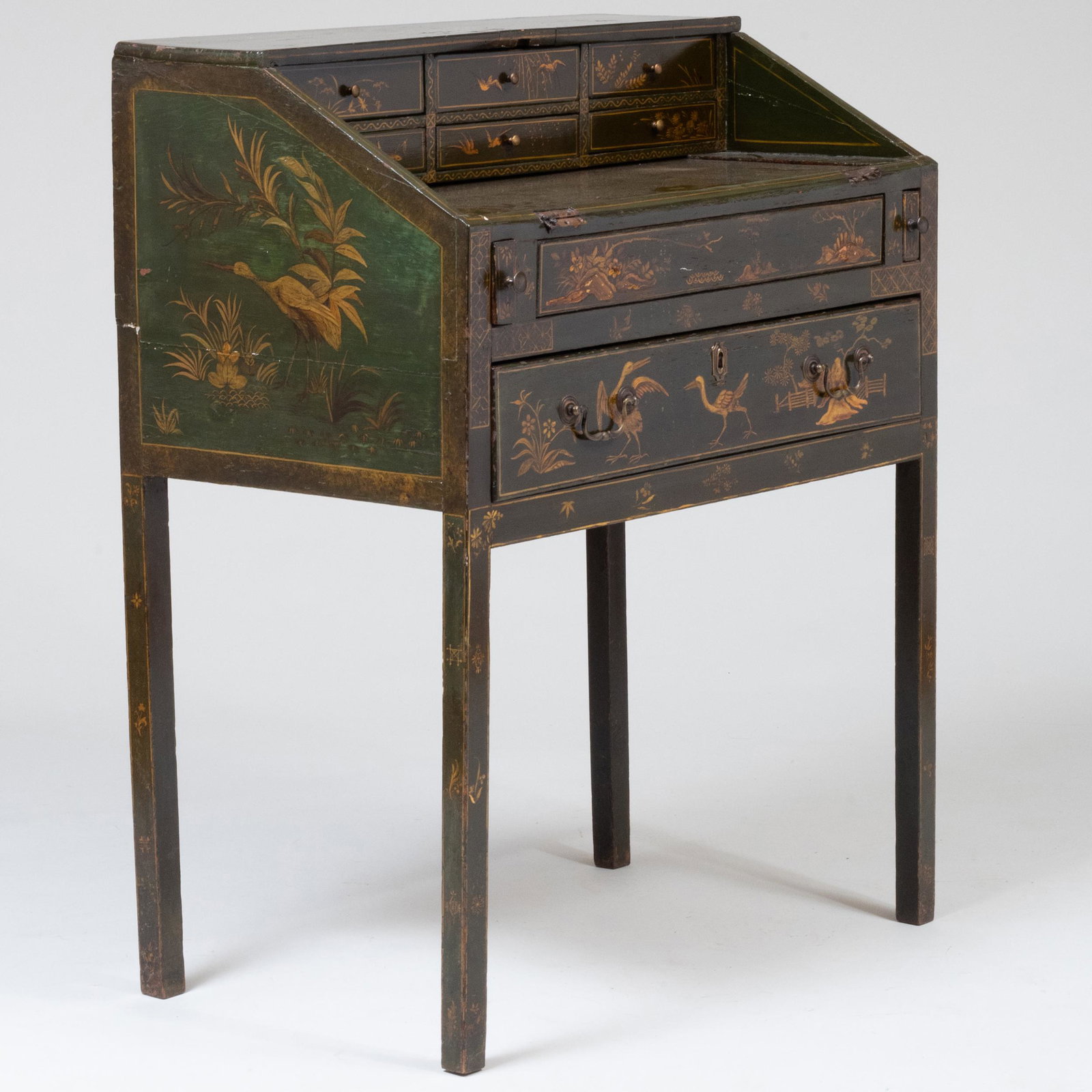 George III Style Green Japanned and Parcel-Gilt Slant (1 of 12)