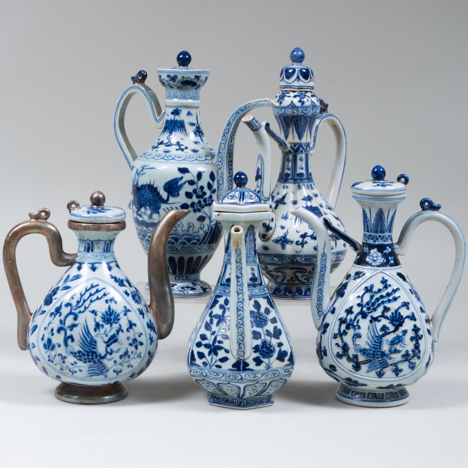 Group of Five Chinese Blue and White Porcelain Kendis (1 of 20)