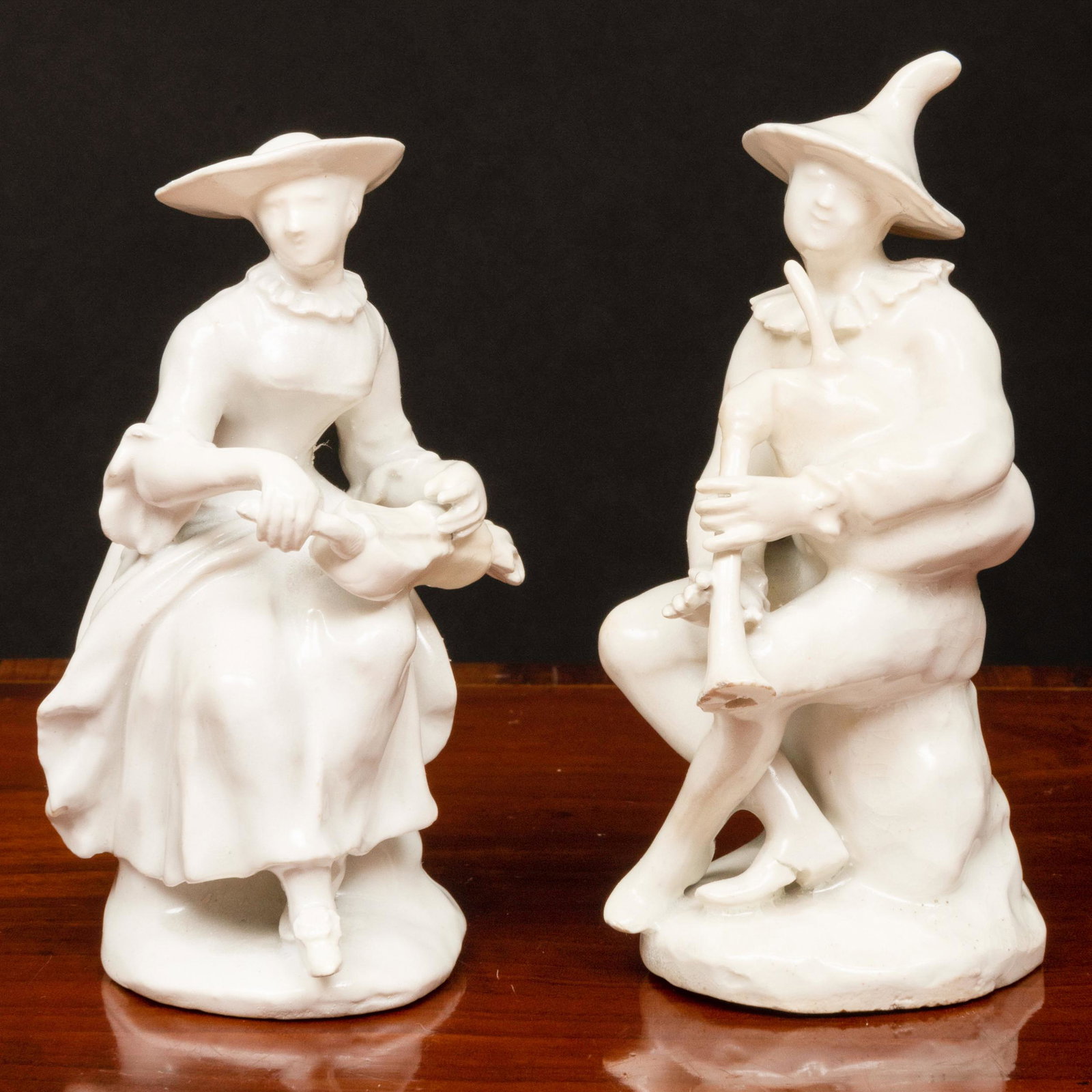 Pair of White Glazed Figures of Musicians, Probably Bow (1 of 8)