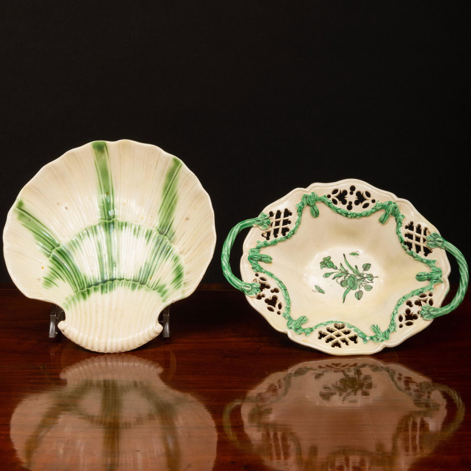 English Polychrome Creamware Basket and a Shell Shaped (1 of 9)