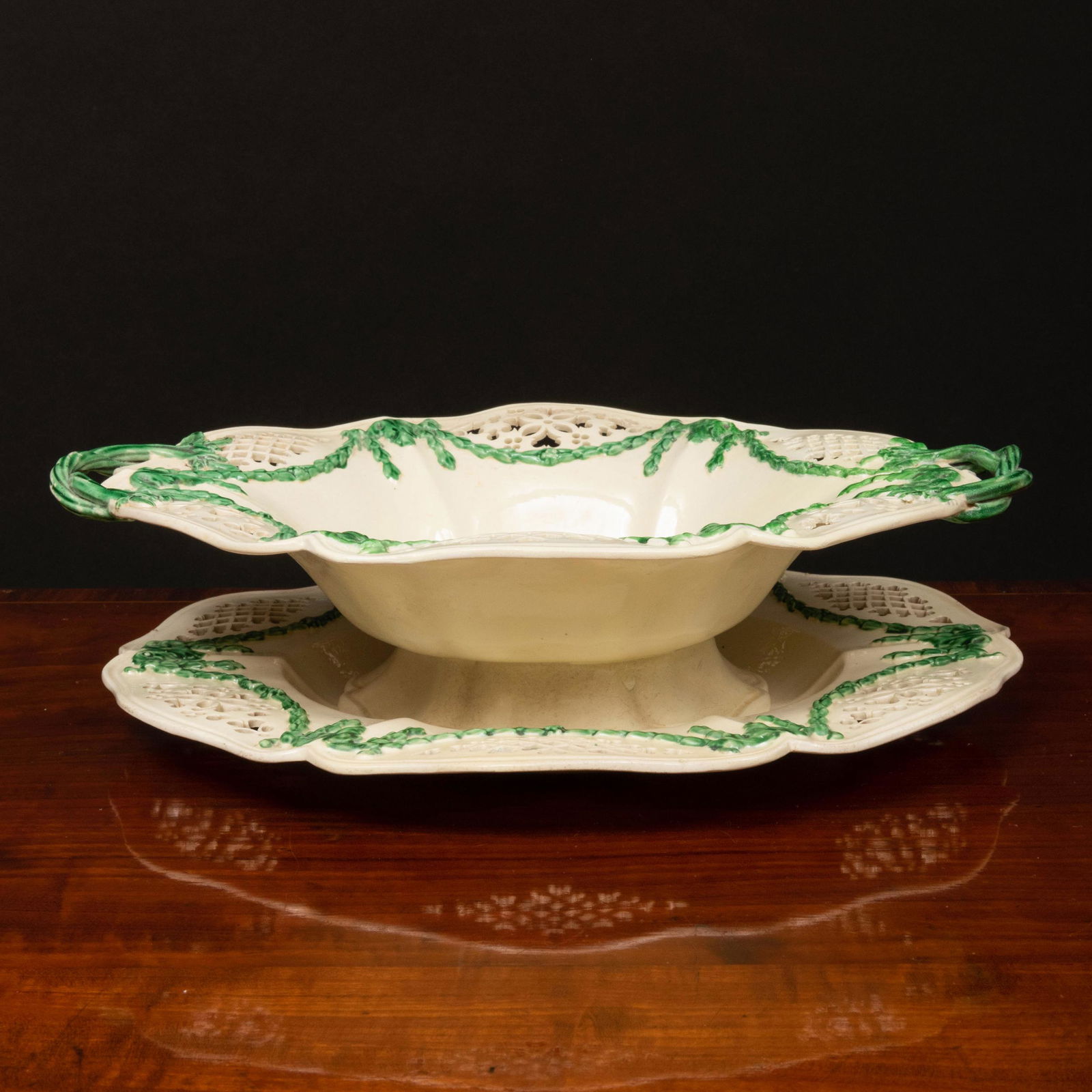 English Polychromed Creamware Basket and Underplate (1 of 13)