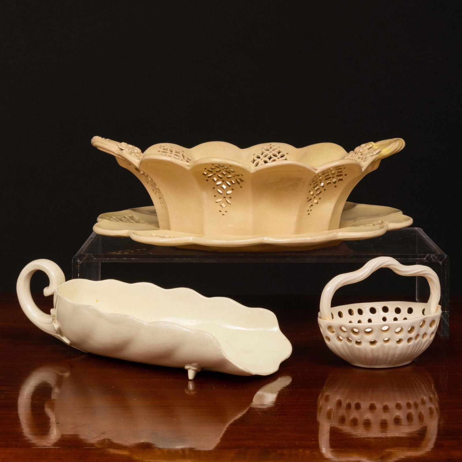 English Creamware Basket and Underplate, Probably (1 of 20)