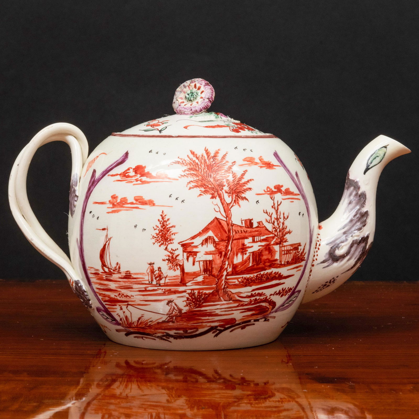 English Polychrome Creamware Teapot and Cover (1 of 8)