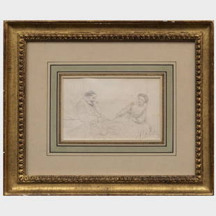 Attributed to William Sidney Mount (1807-1868): The Nap: Attributed to William Sidney Mount (1807-1868): The Nap Pencil on paper, unsigned, with label from Jill Newhouse Gallery, NY. 3 5/8 x 5 5/8 in. (sheet), 9 3/4 x 11 3/4 in. (frame).